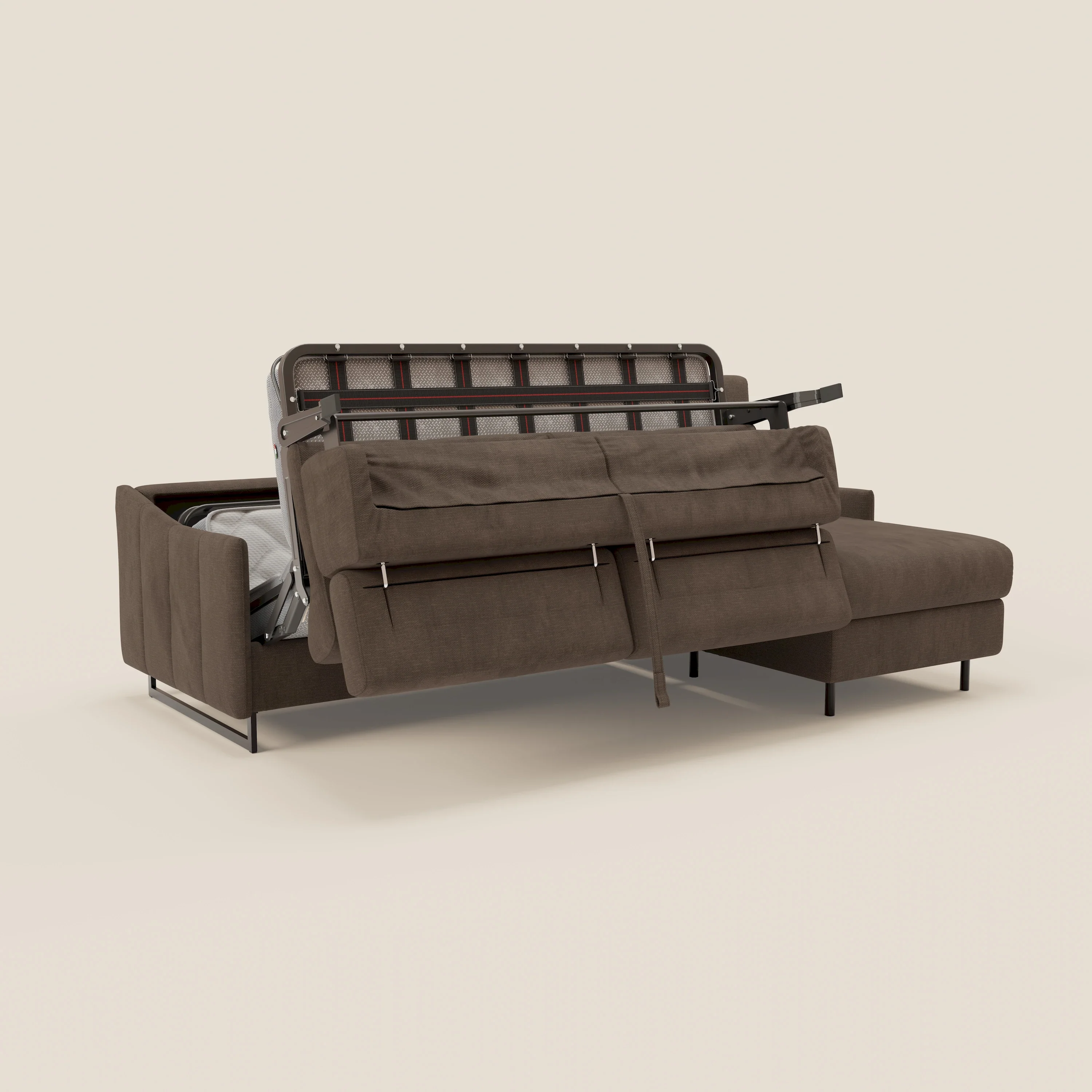 Loto Canapé d'angle convertible avec chaise longue coffre, têtières et matelas H 18 cm en tissu doux imperméable T14 marron - Image 10