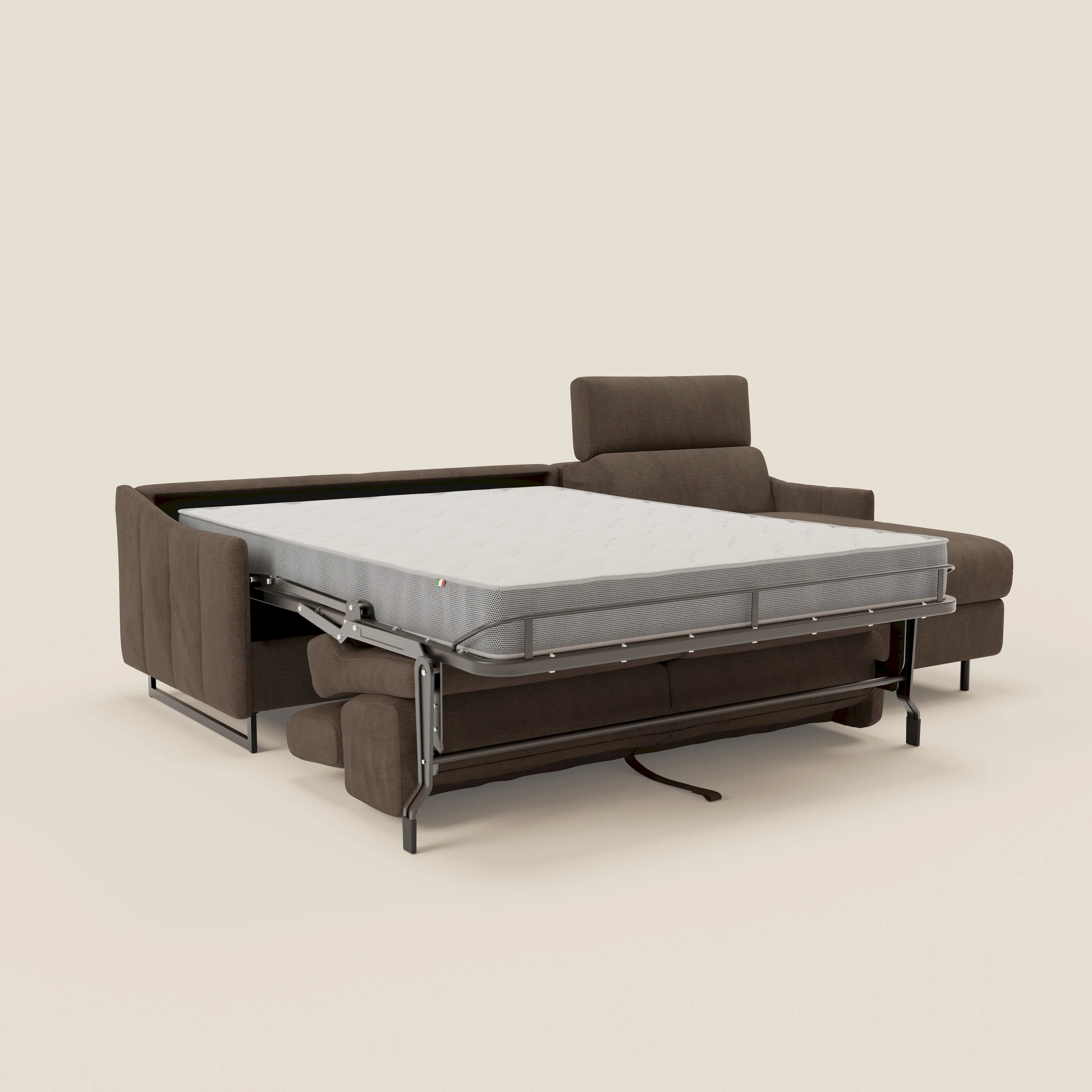 Loto Canapé d'angle convertible avec chaise longue coffre, têtières et matelas H 18 cm en tissu doux imperméable T14 marron - Image 11
