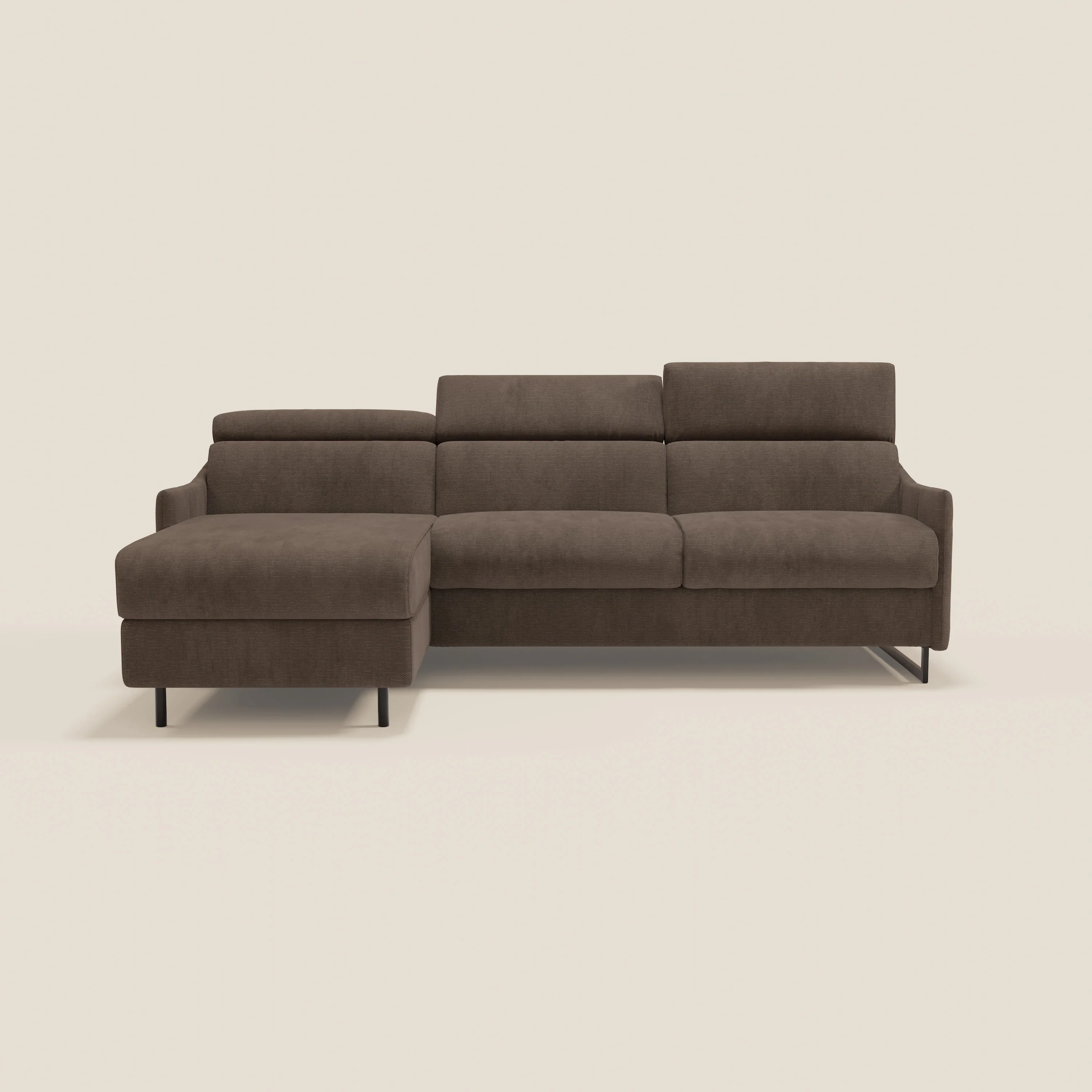 Loto Canapé d'angle convertible avec chaise longue coffre, têtières et matelas H 18 cm en tissu doux imperméable T14 marron - Image 12