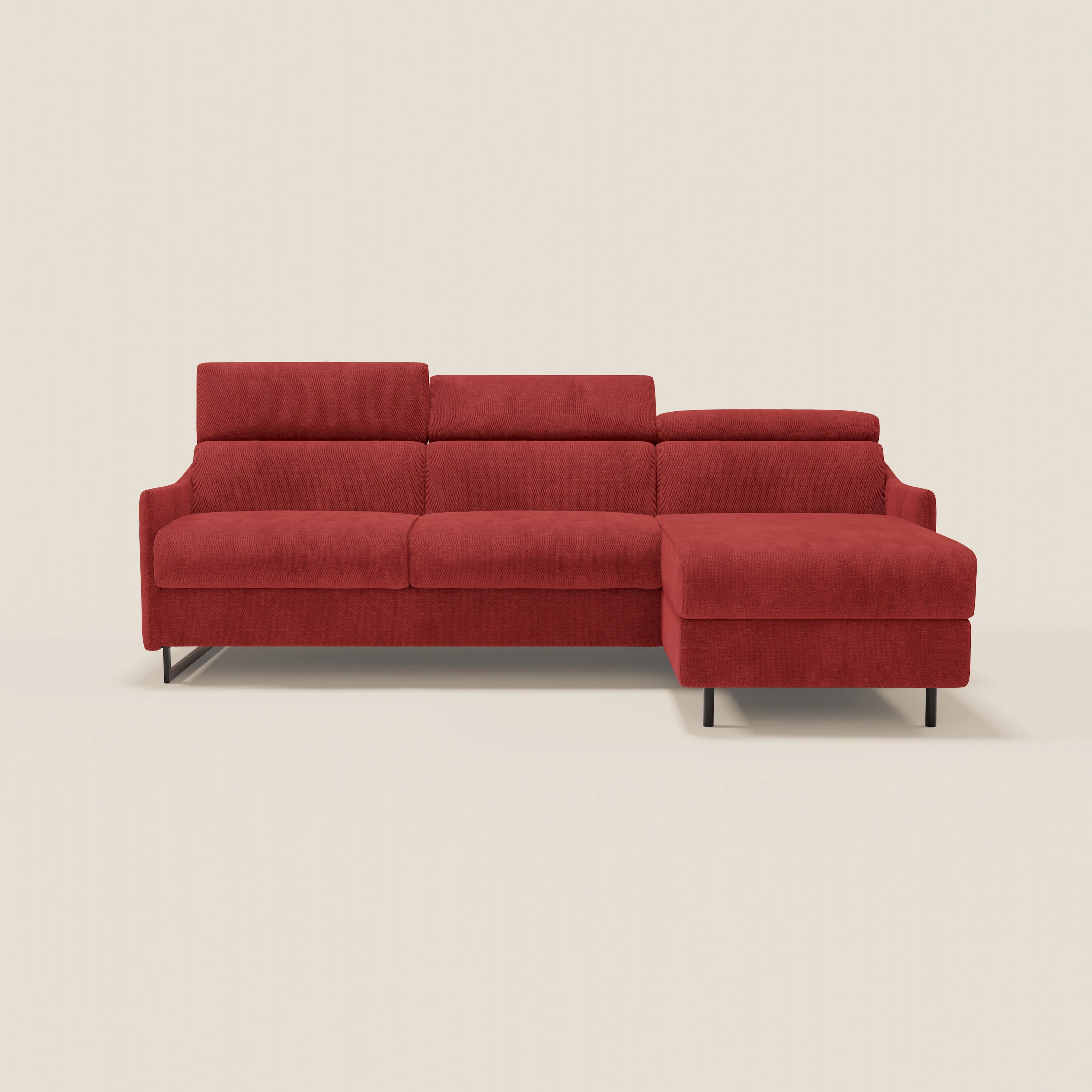 Loto Canapé d'angle convertible avec chaise longue coffre, têtières et matelas H 18 cm en tissu doux imperméable T14 rouge