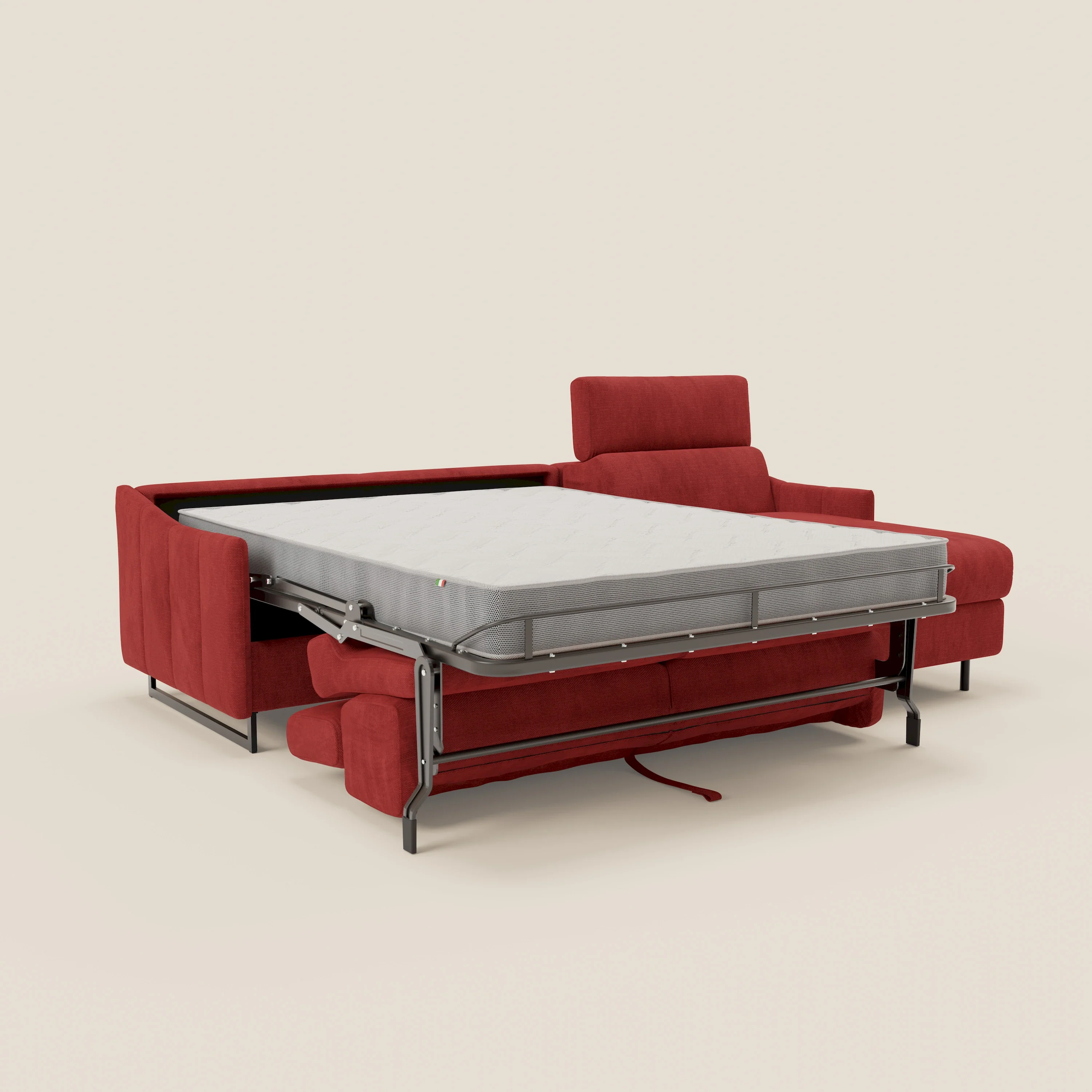 Loto Canapé d'angle convertible avec chaise longue coffre, têtières et matelas H 18 cm en tissu doux imperméable T14 rouge - Image 11