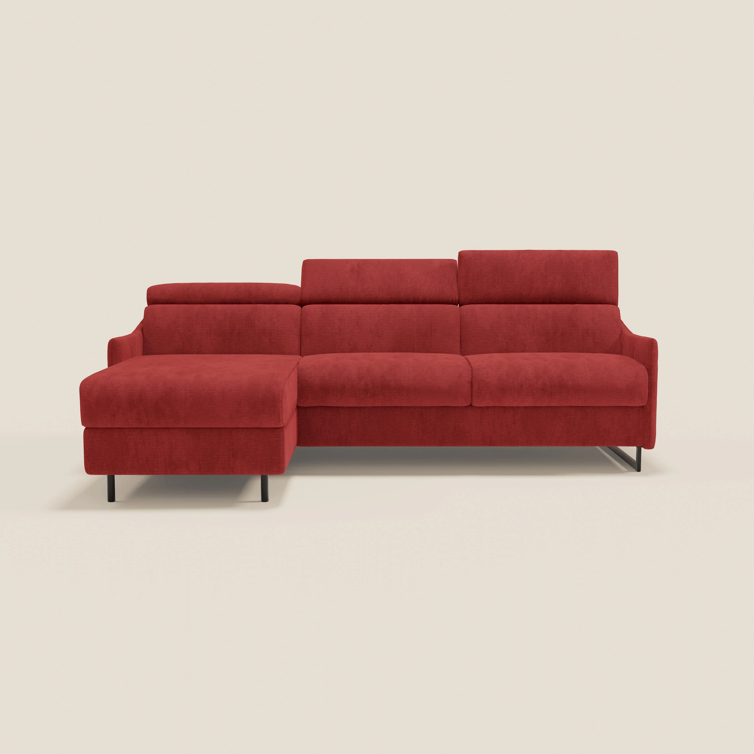 Loto Canapé d'angle convertible avec chaise longue coffre, têtières et matelas H 18 cm en tissu doux imperméable T14 rouge - Image 12