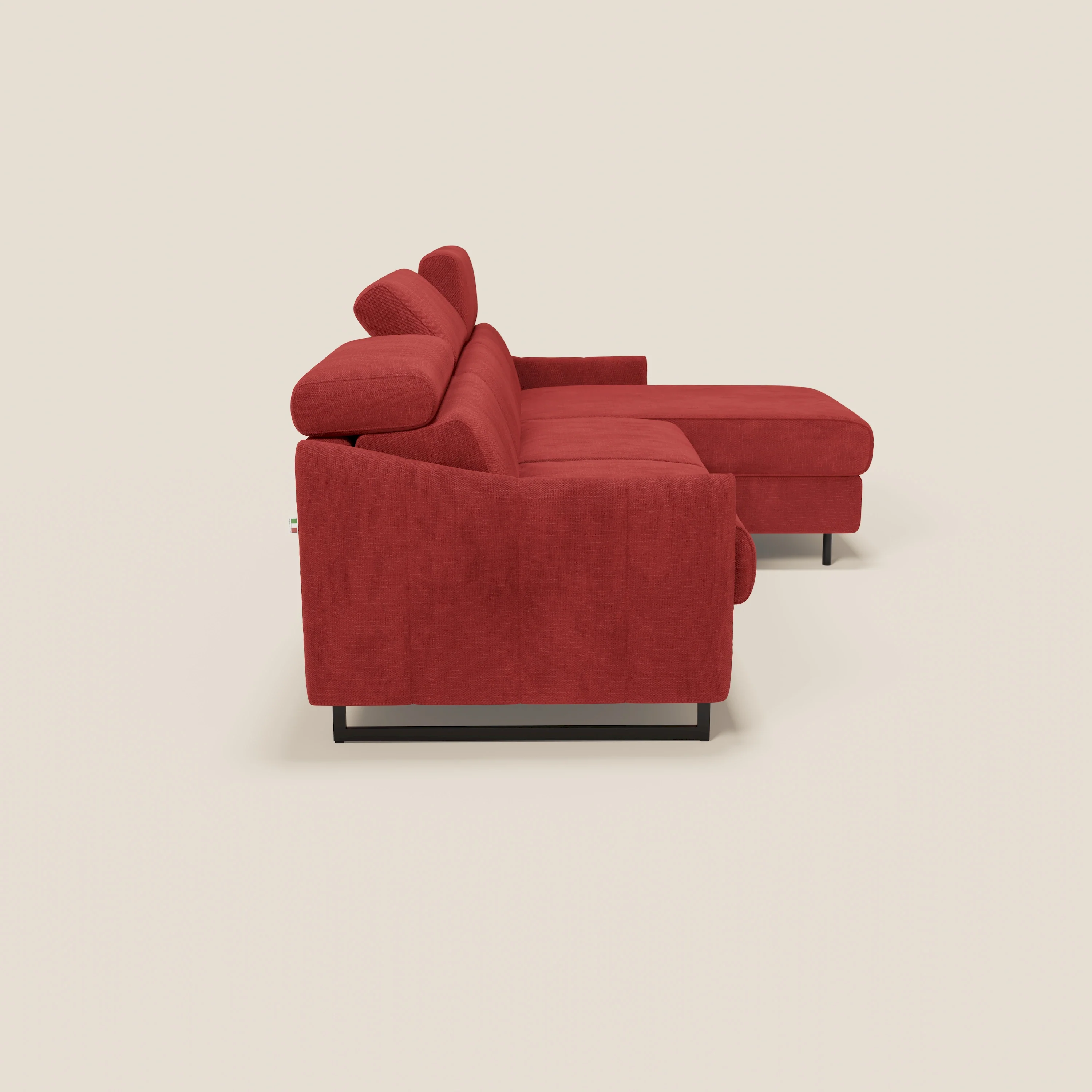Loto Canapé d'angle convertible avec chaise longue coffre, têtières et matelas H 18 cm en tissu doux imperméable T14 rouge - Image 6