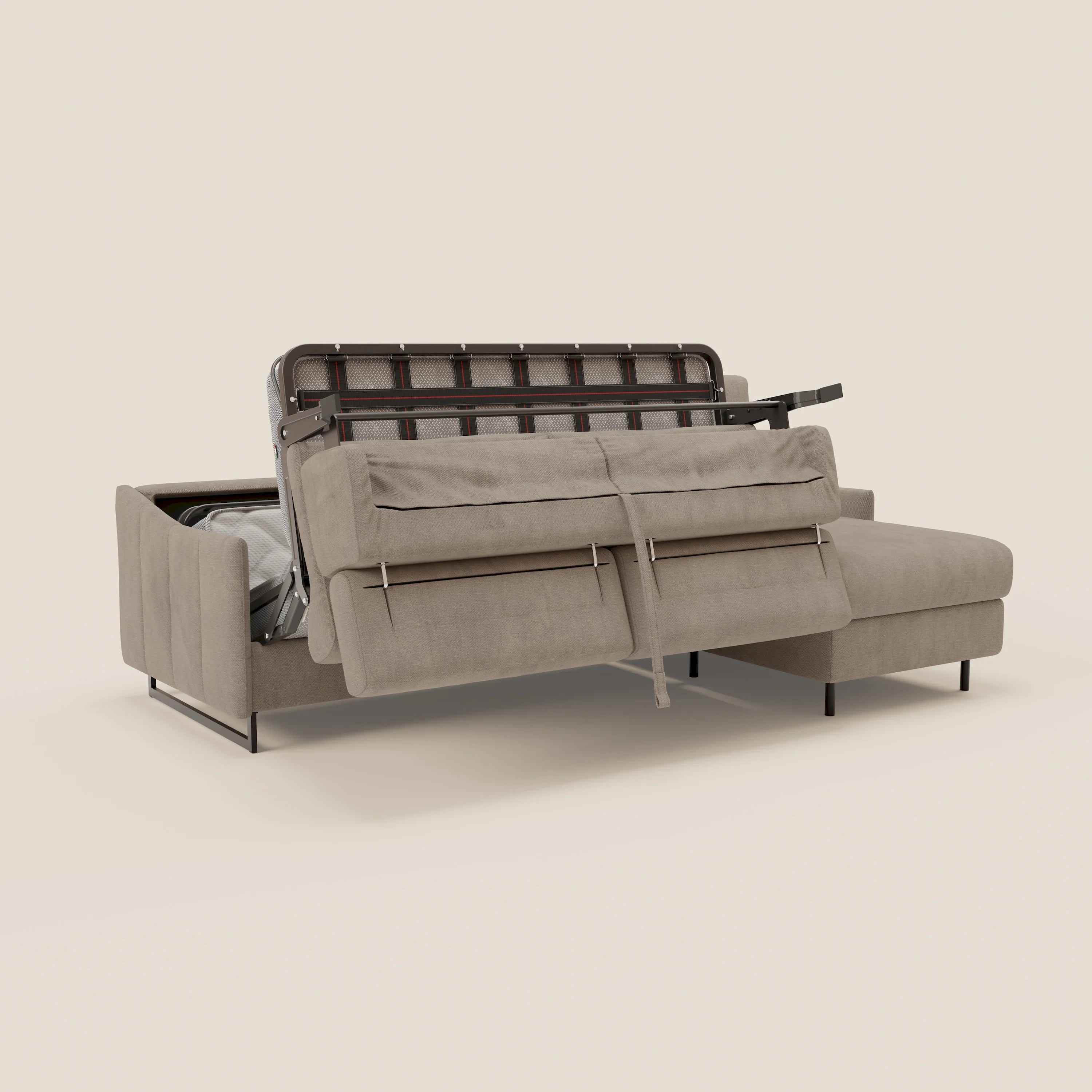 Loto Canapé d'angle convertible avec chaise longue coffre, têtières et matelas H 18 cm en tissu doux imperméable T14 taupe - Image 10