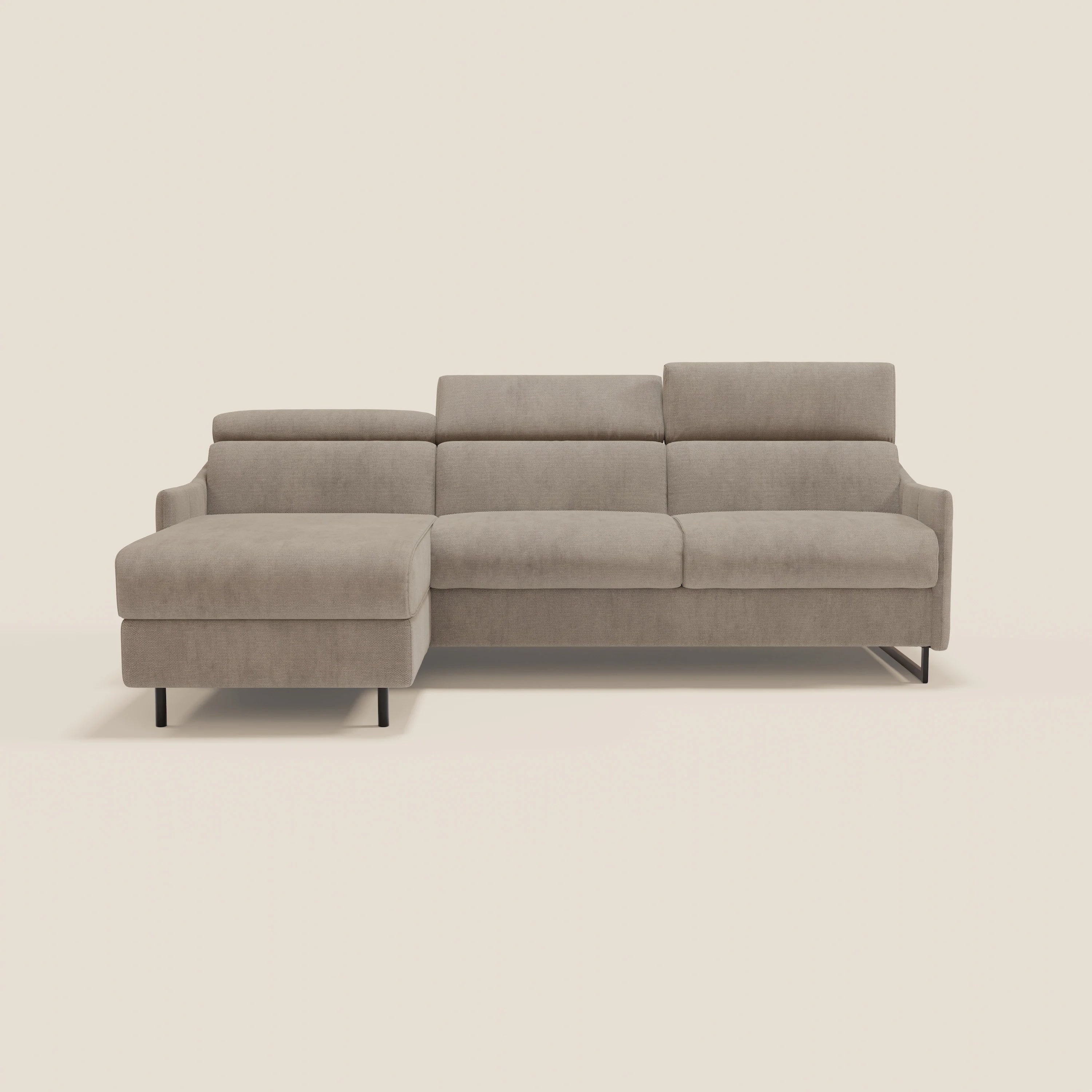 Loto Canapé d'angle convertible avec chaise longue coffre, têtières et matelas H 18 cm en tissu doux imperméable T14 taupe - Image 12