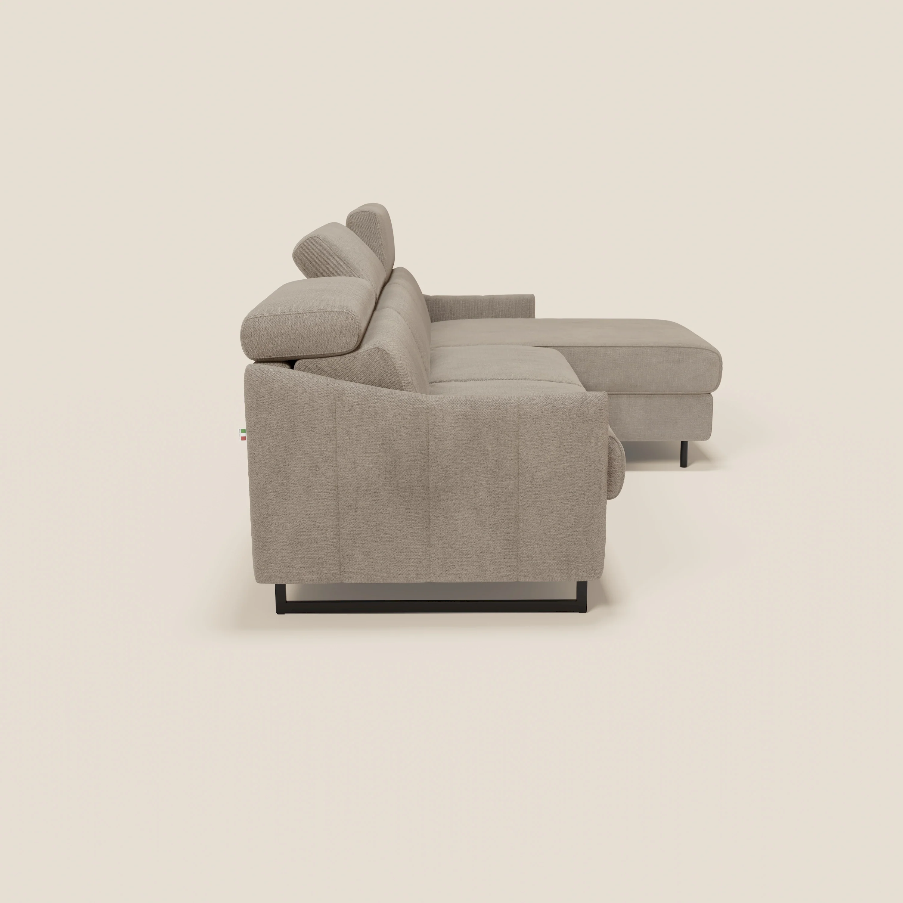 Loto Canapé d'angle convertible avec chaise longue coffre, têtières et matelas H 18 cm en tissu doux imperméable T14 taupe - Image 6