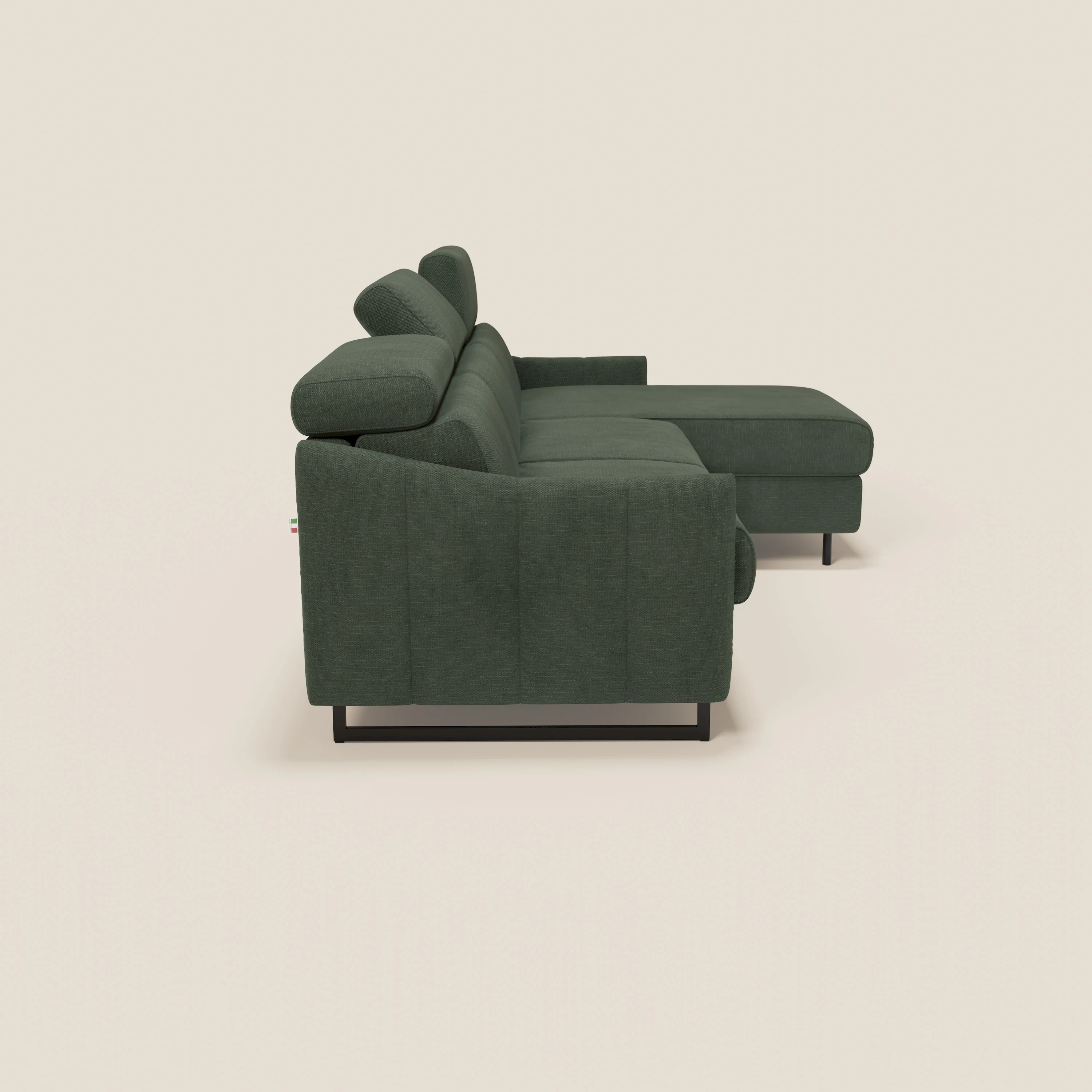 Loto Canapé d'angle convertible avec chaise longue coffre, têtières et matelas H 18 cm en tissu doux imperméable T14 vert - Image 6