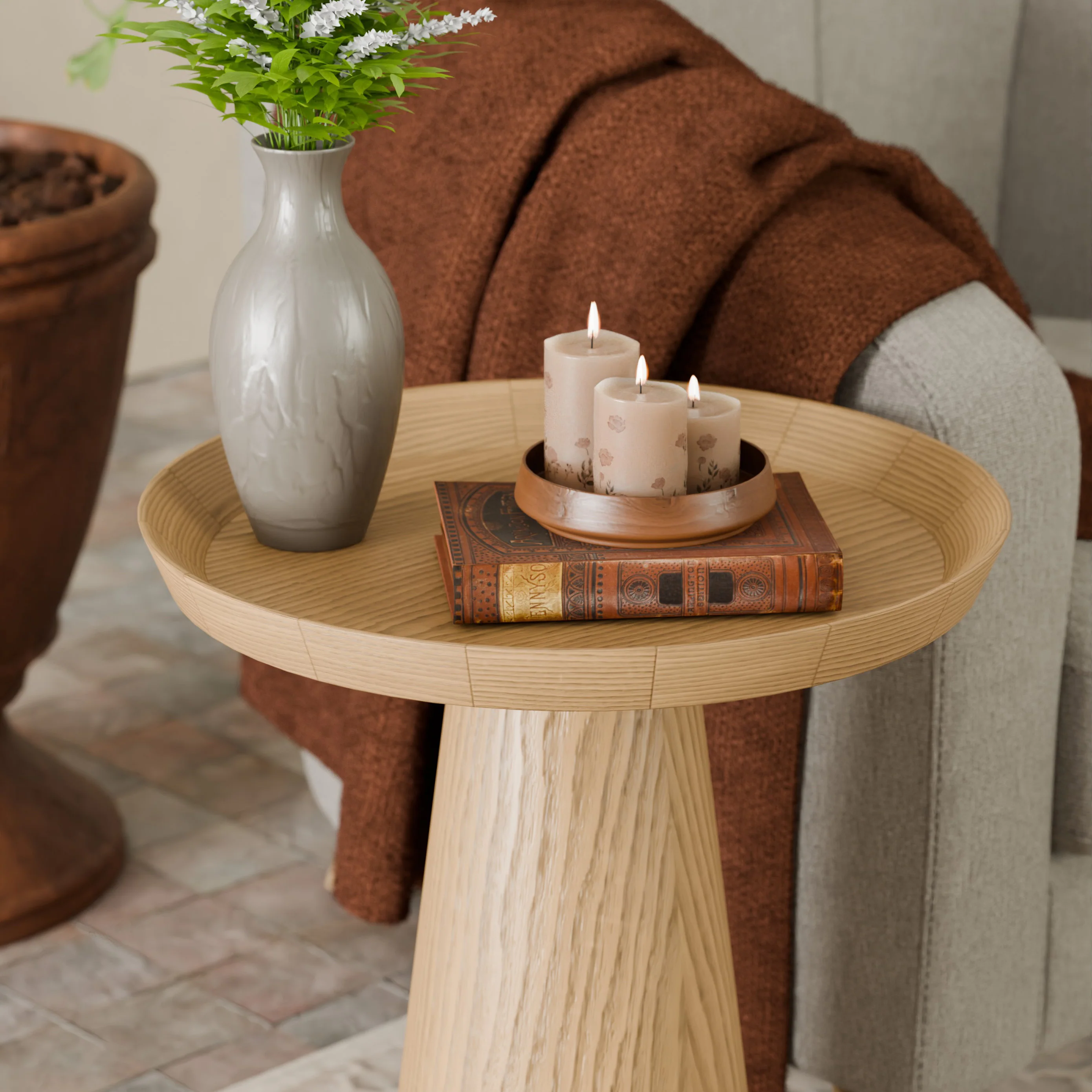 Luana table basse ronde en chêne naturel - Image 4