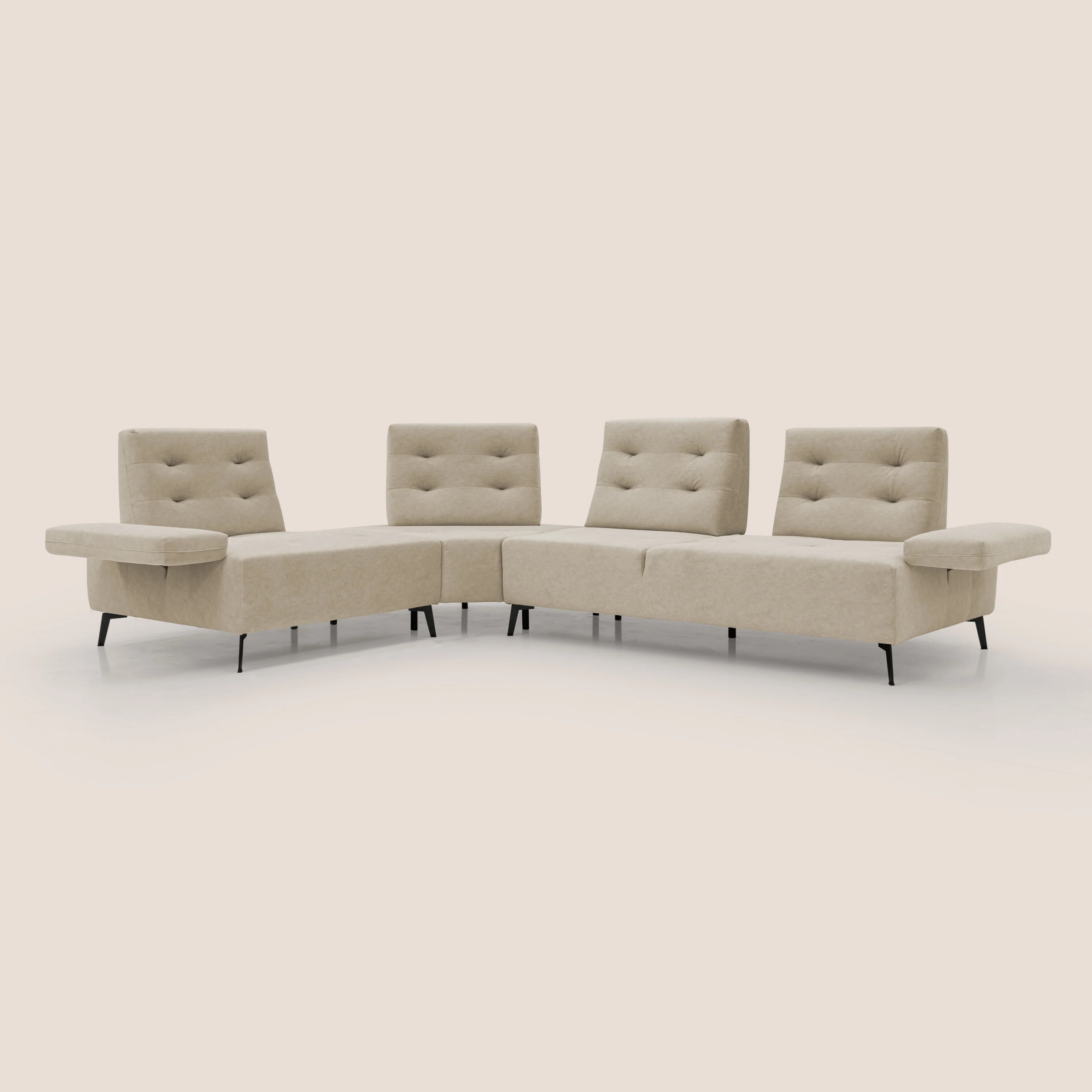 Lugano Canapé d'angle avec dossiers coulissants en velours doux T09 beige