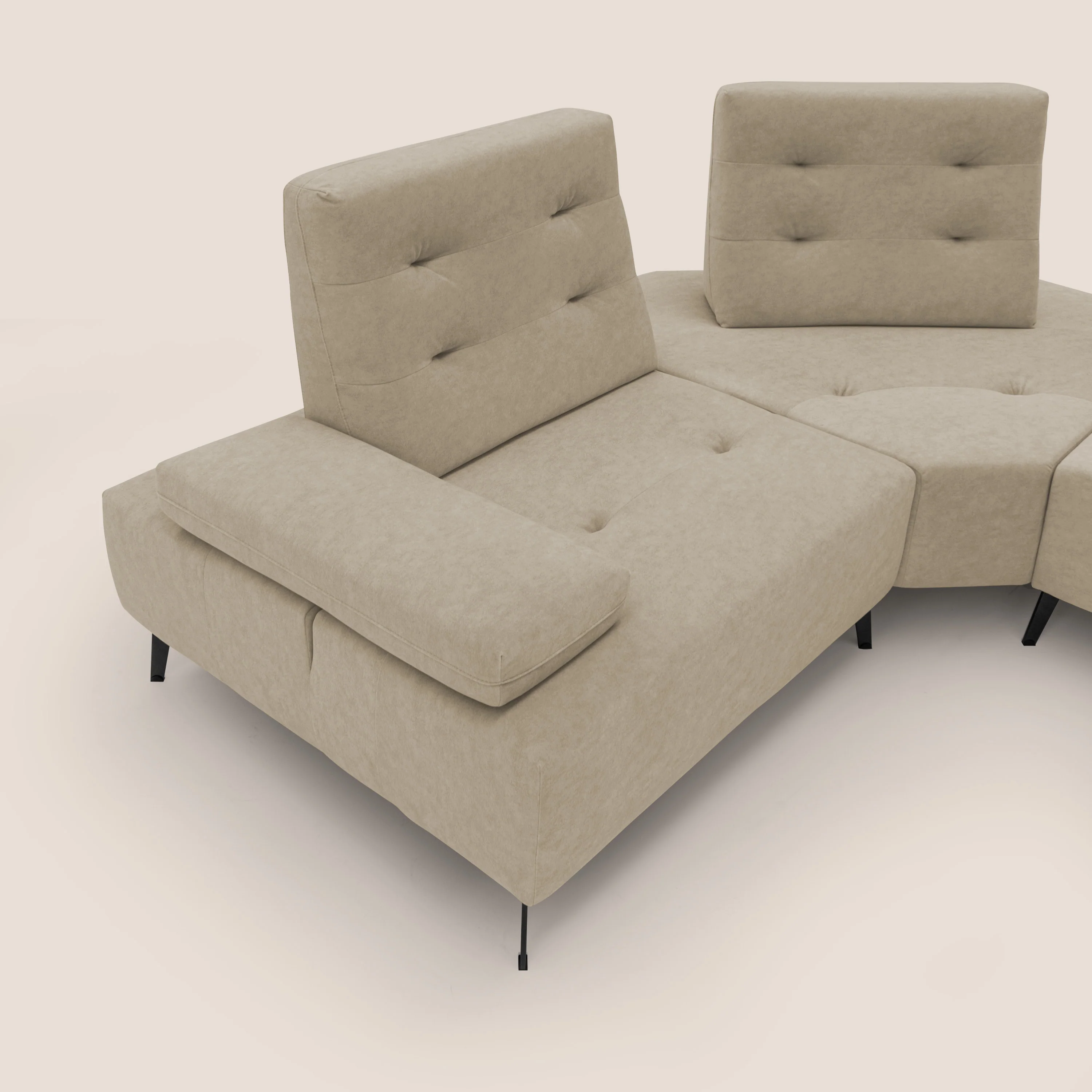Lugano Canapé d'angle avec dossiers coulissants en velours doux T09 beige - Image 10