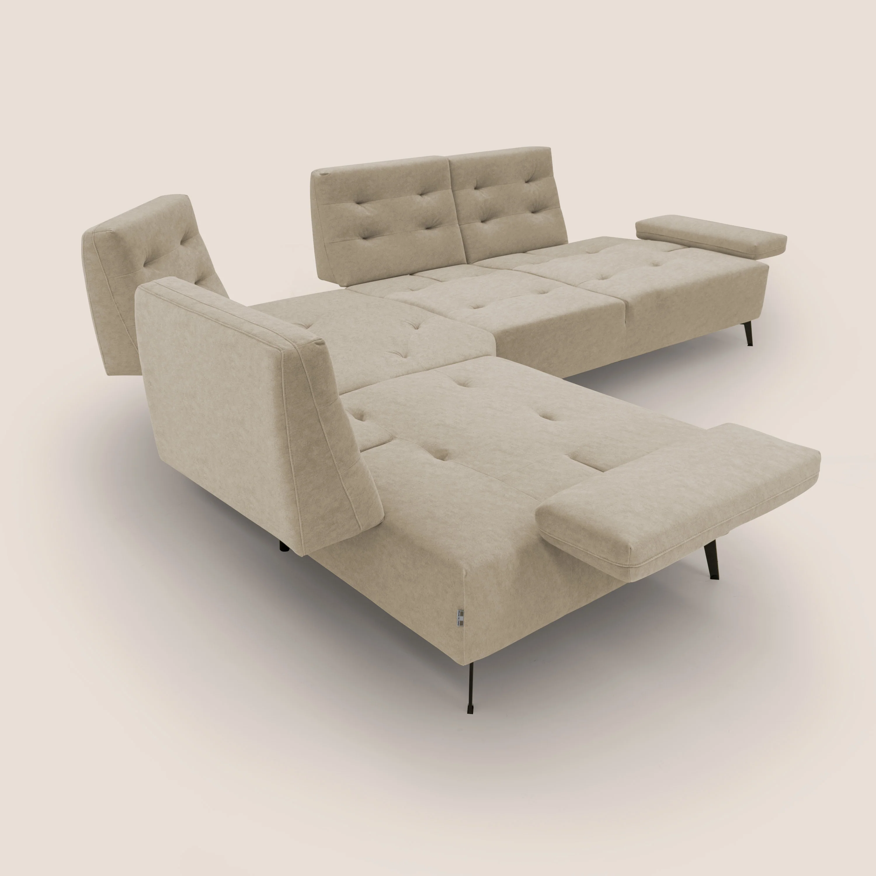Lugano Canapé d'angle avec dossiers coulissants en velours doux T09 beige - Image 12