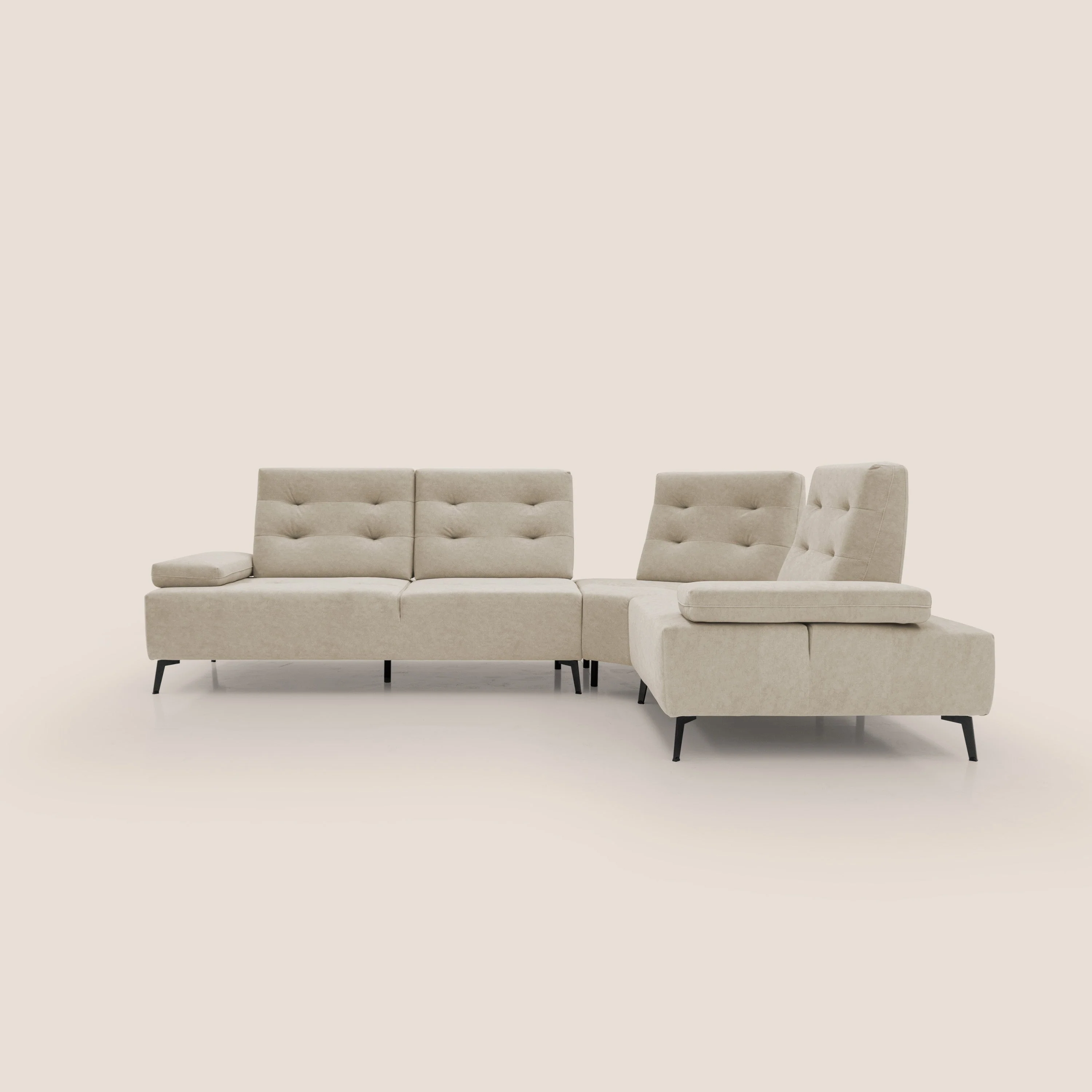 Lugano Canapé d'angle avec dossiers coulissants en velours doux T09 beige - Image 14