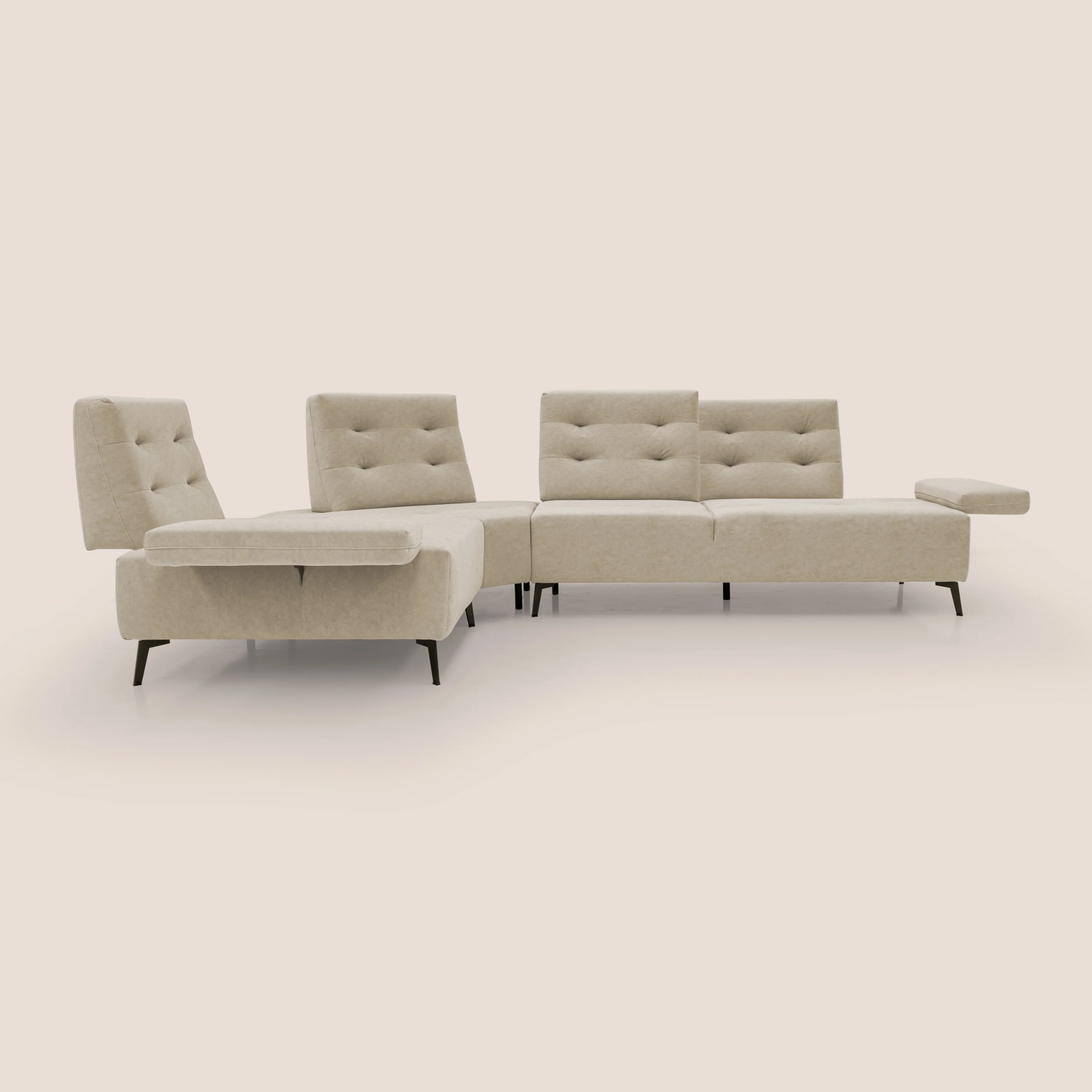 Lugano Canapé d'angle avec dossiers coulissants en velours doux T09 beige - Image 4