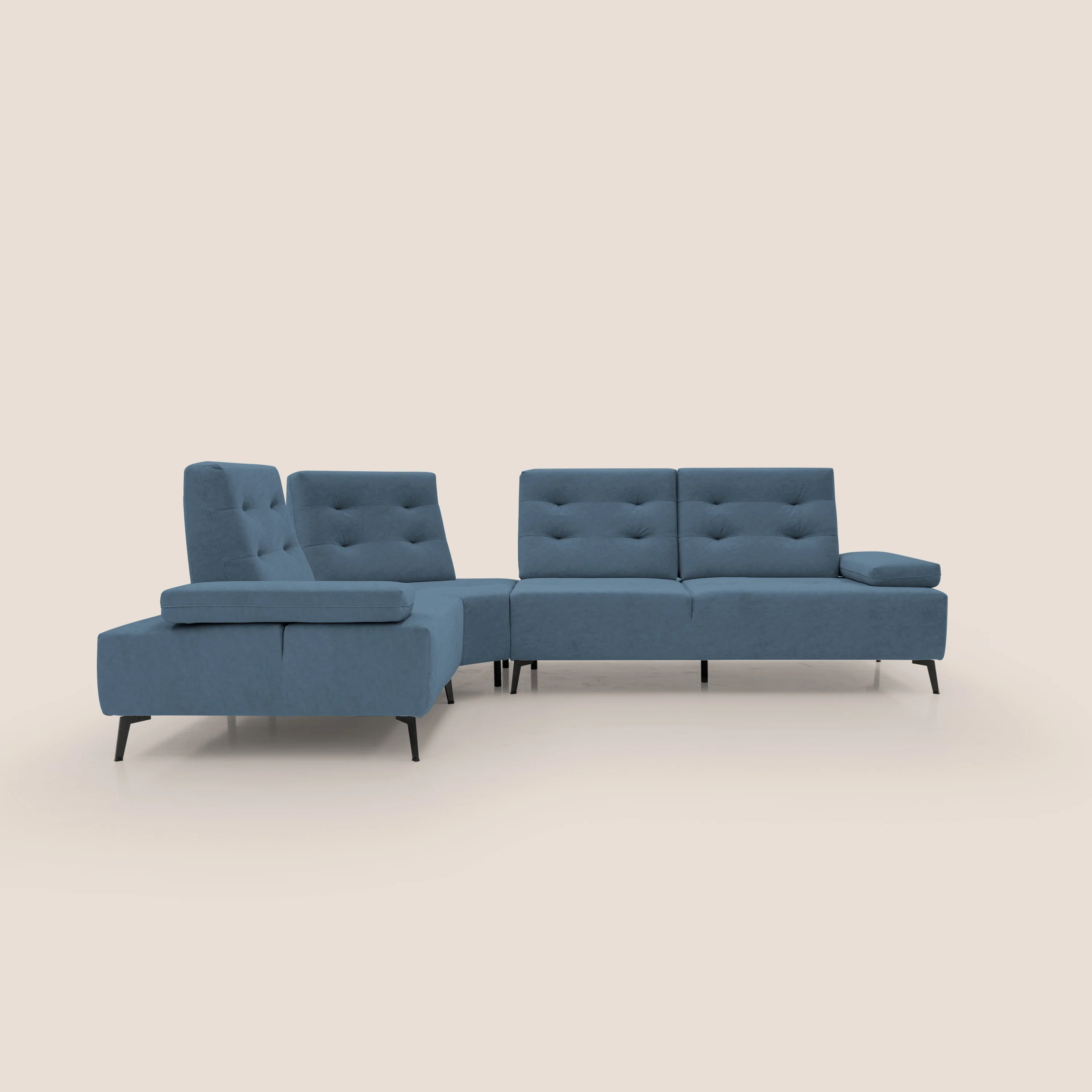 Lugano Divano angolare con schienali traslanti in microfibra effetto velluto T09 blu - Image 2
