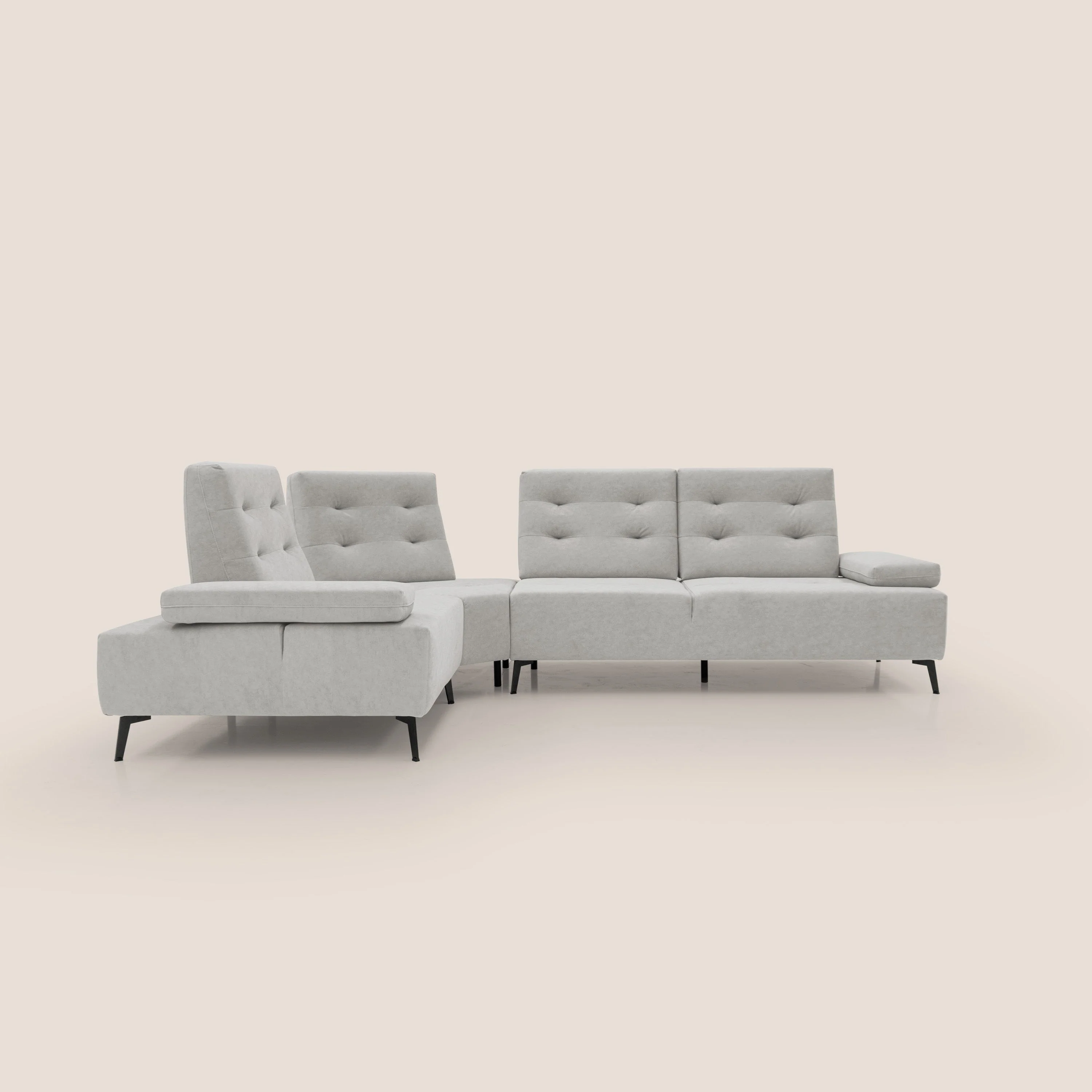 Lugano Canapé d'angle avec dossiers coulissants en velours doux T09 gris clair - Image 2