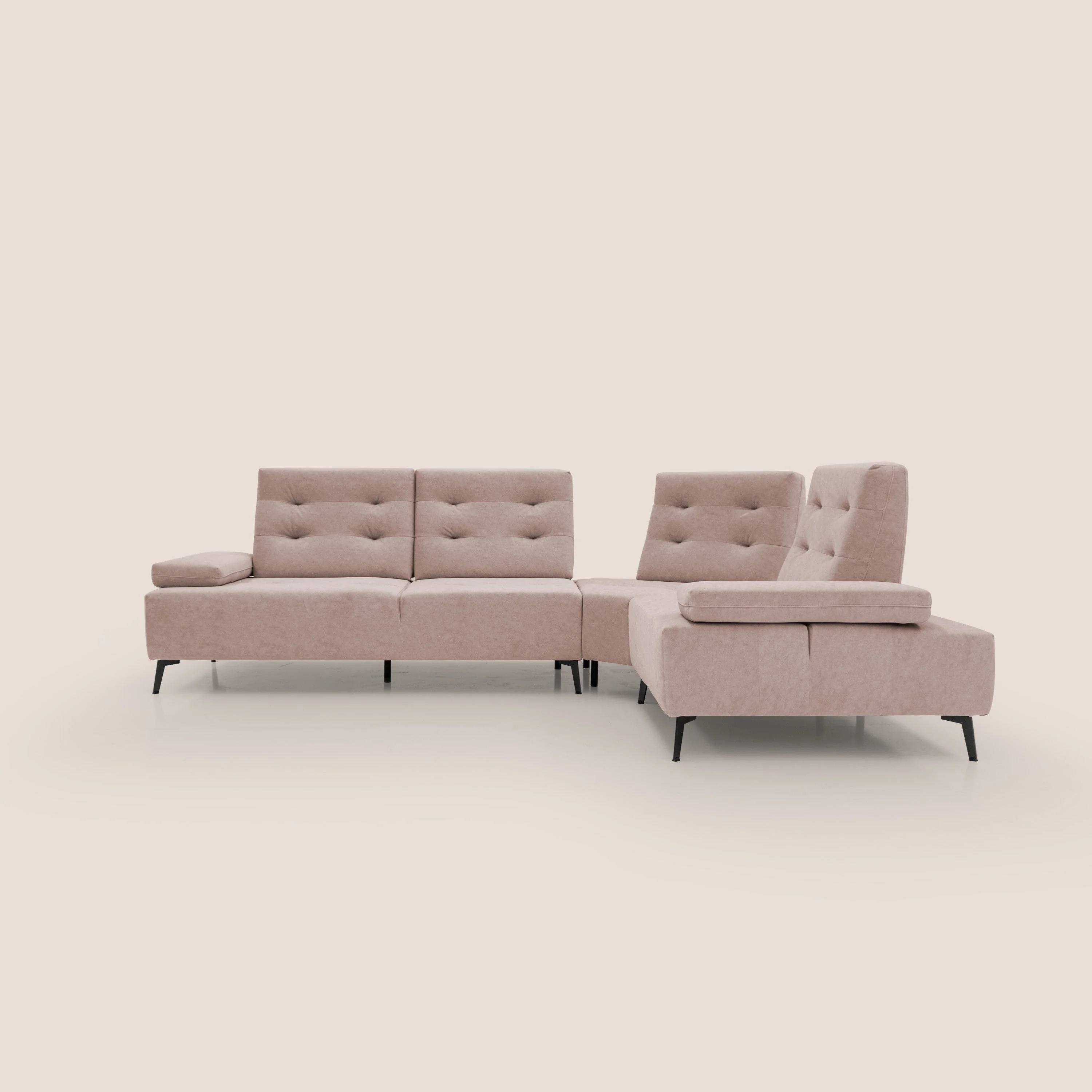 Lugano Canapé d'angle avec dossiers coulissants en velours doux T09 rose - Image 14