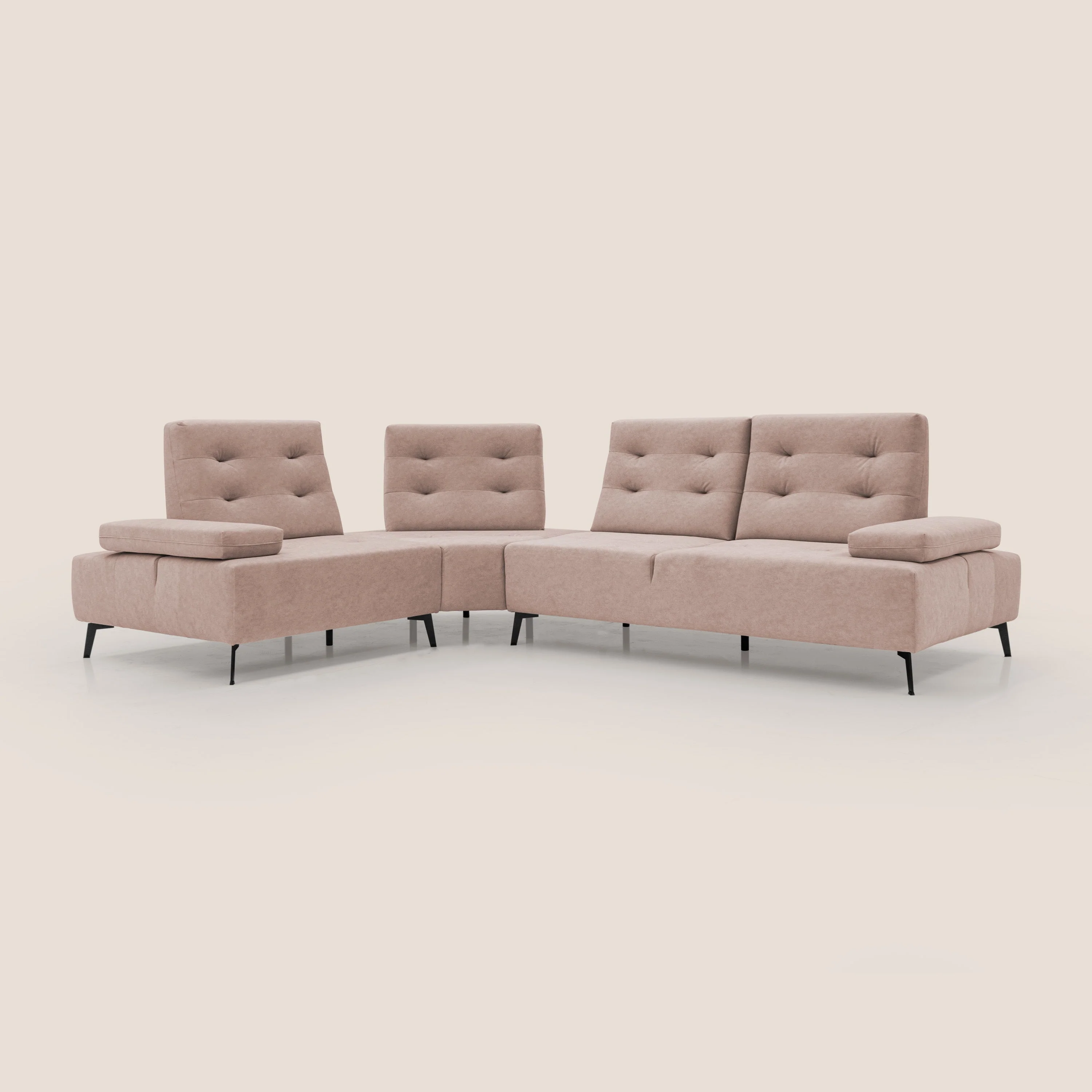 Lugano Canapé d'angle avec dossiers coulissants en velours doux T09 rose - Image 3