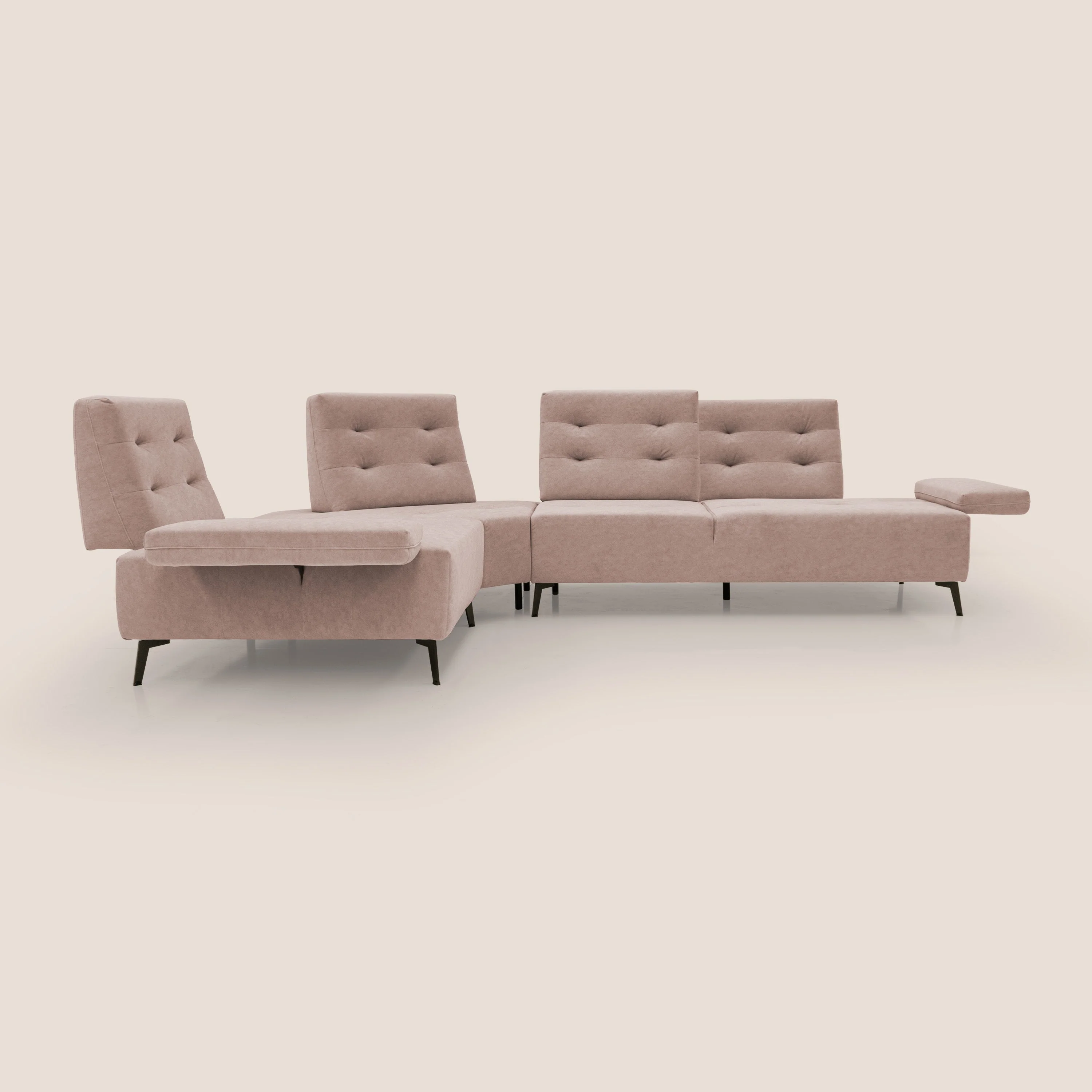 Lugano Canapé d'angle avec dossiers coulissants en velours doux T09 rose - Image 4