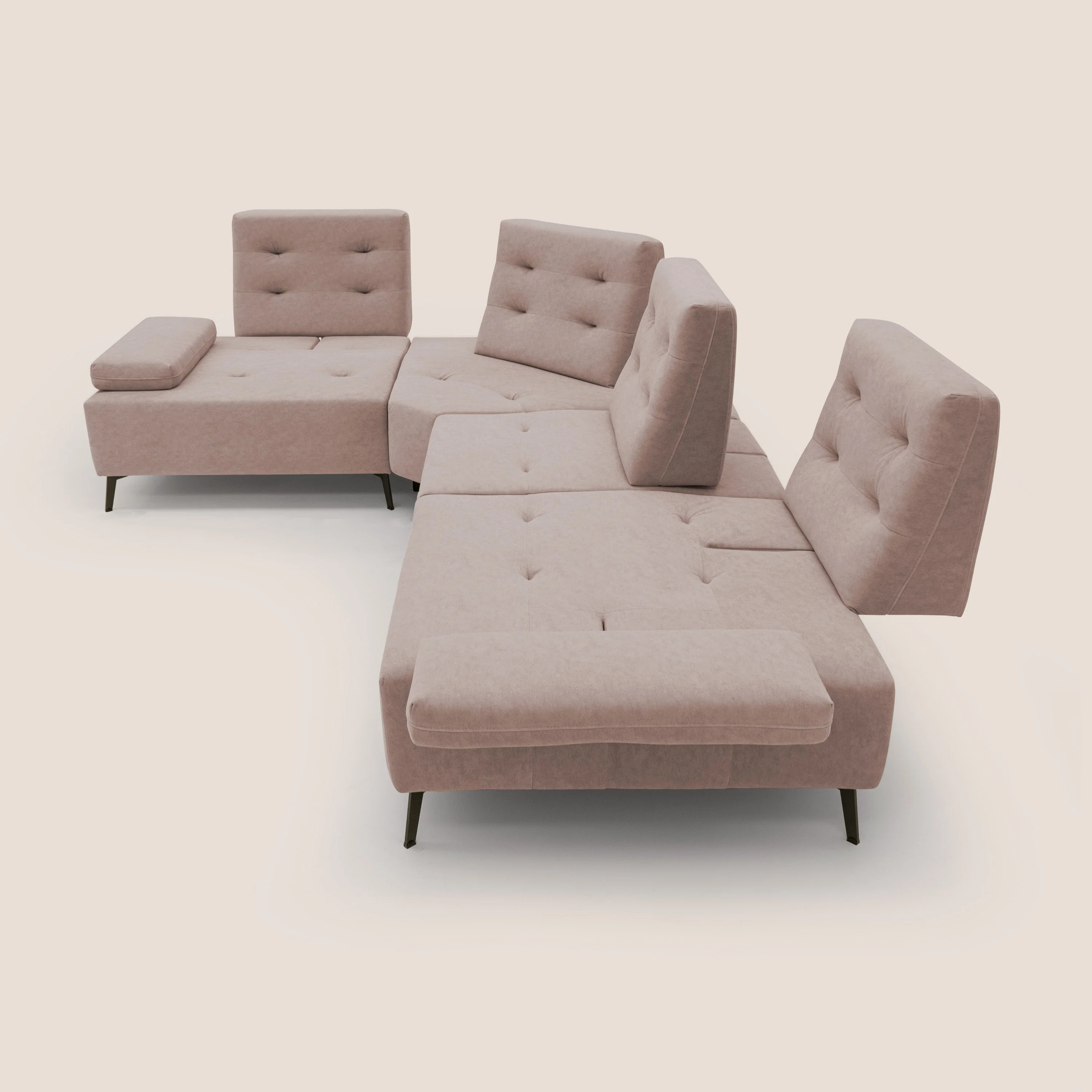 Lugano Canapé d'angle avec dossiers coulissants en velours doux T09 rose - Image 9