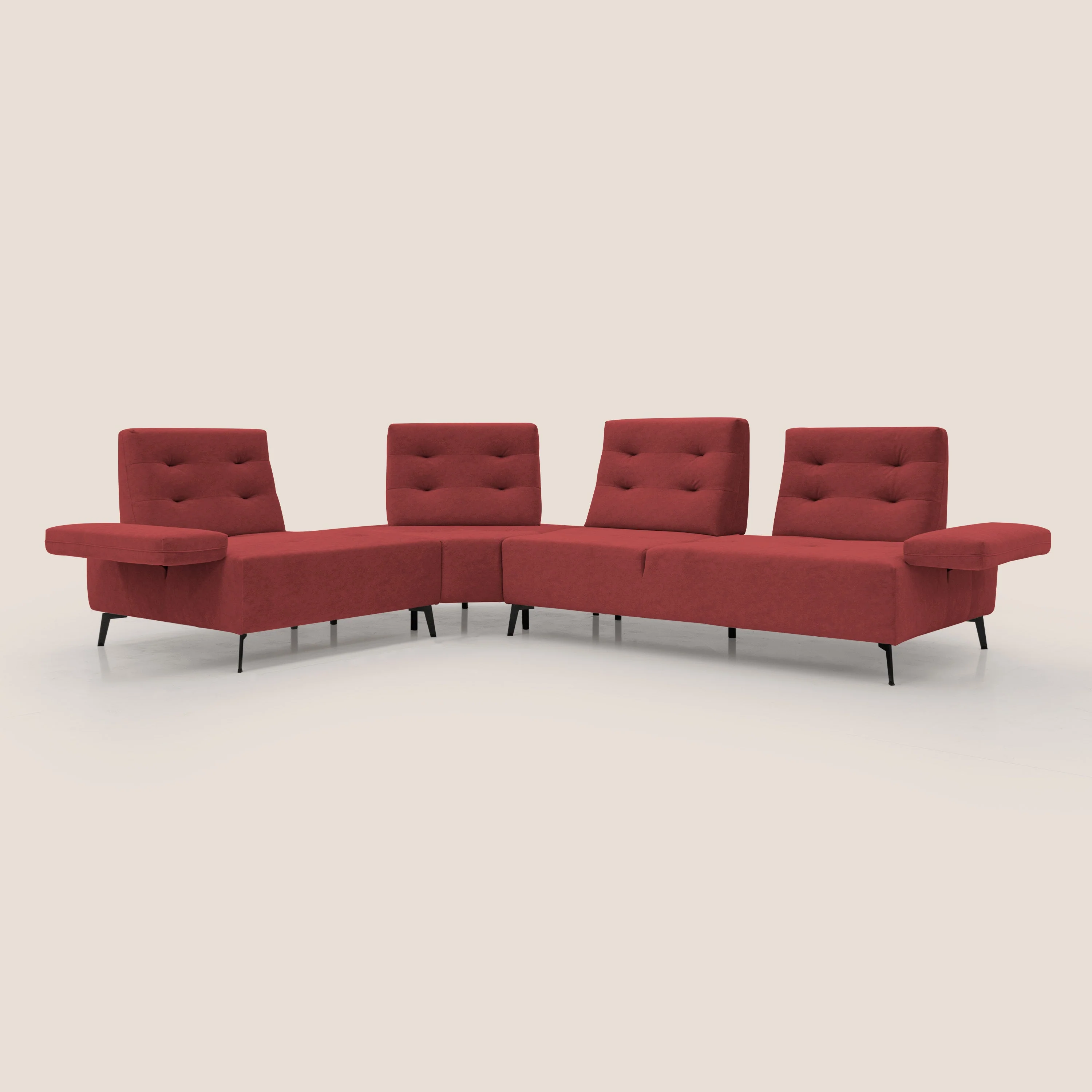 Lugano Canapé d'angle avec dossiers coulissants en velours doux T09 rouge