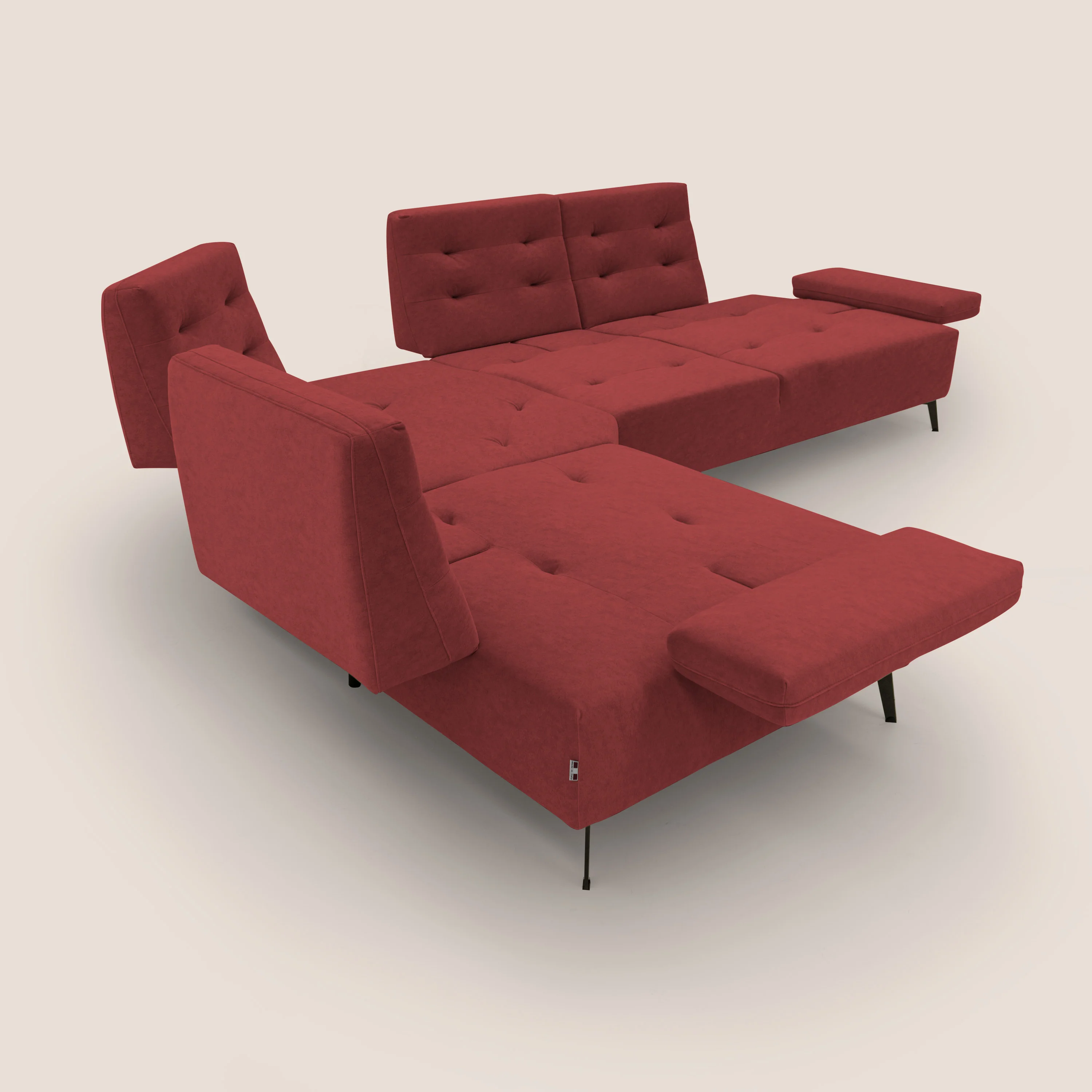 Lugano Canapé d'angle avec dossiers coulissants en velours doux T09 rouge - Image 12