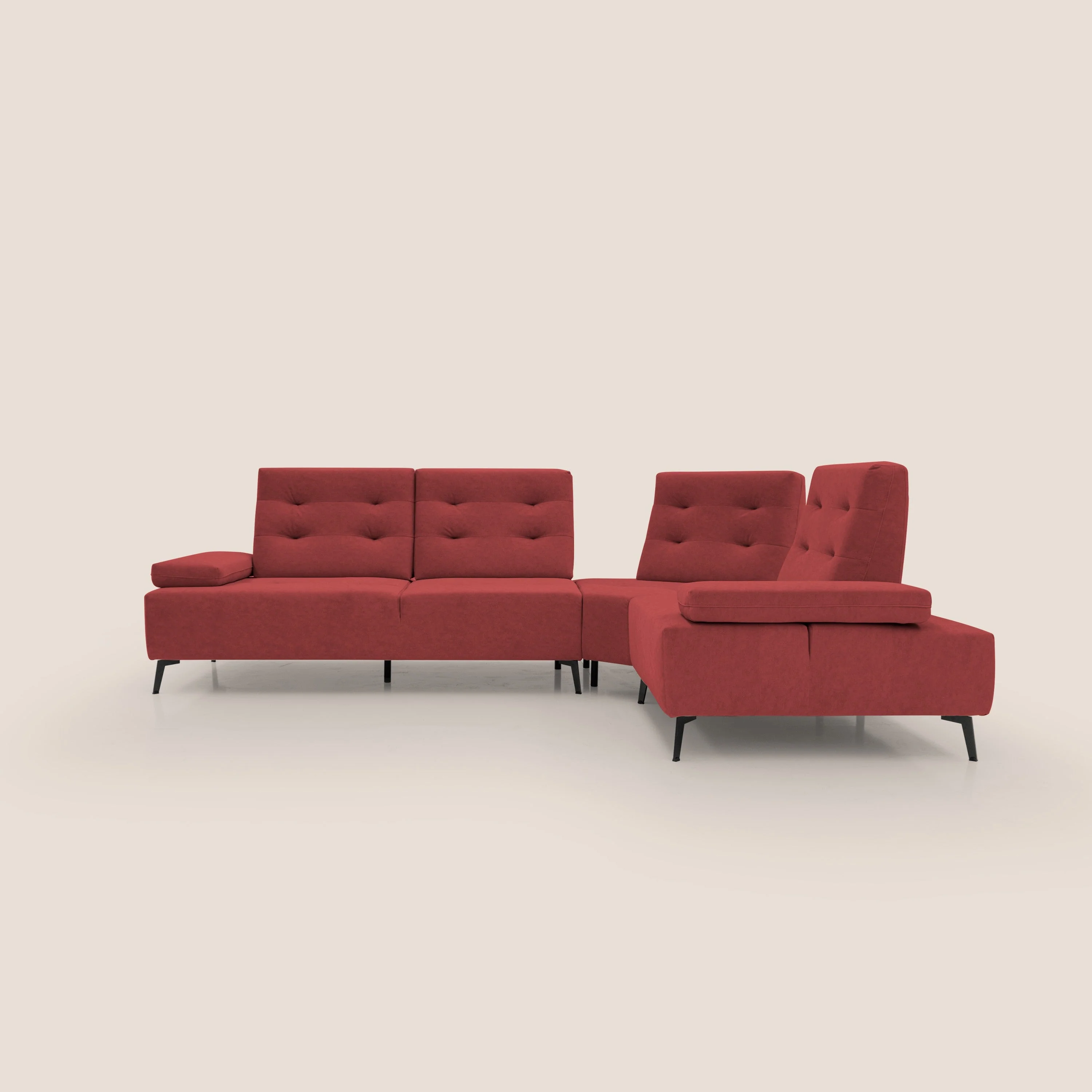 Lugano Canapé d'angle avec dossiers coulissants en velours doux T09 rouge - Image 15