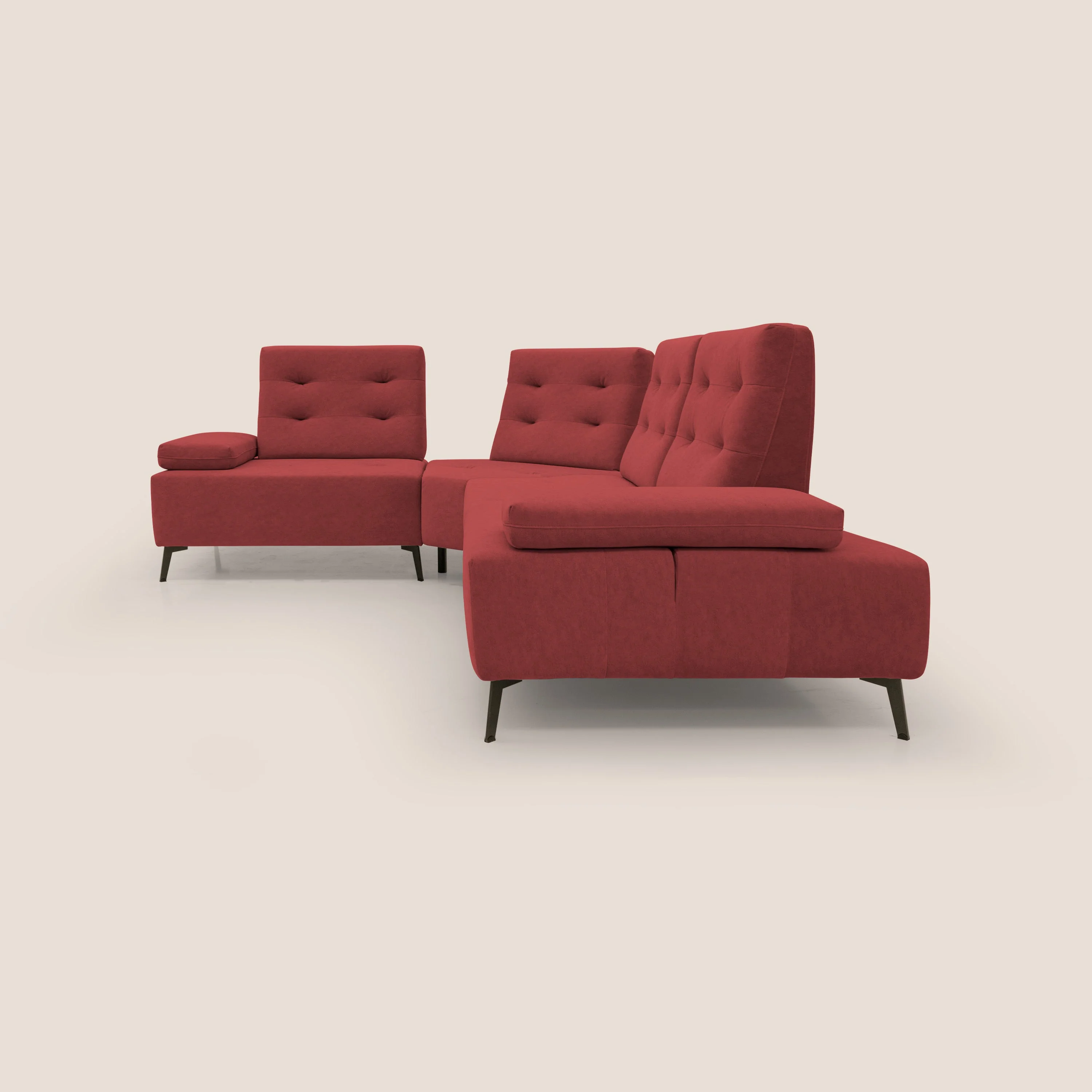 Lugano Canapé d'angle avec dossiers coulissants en velours doux T09 rouge - Image 8
