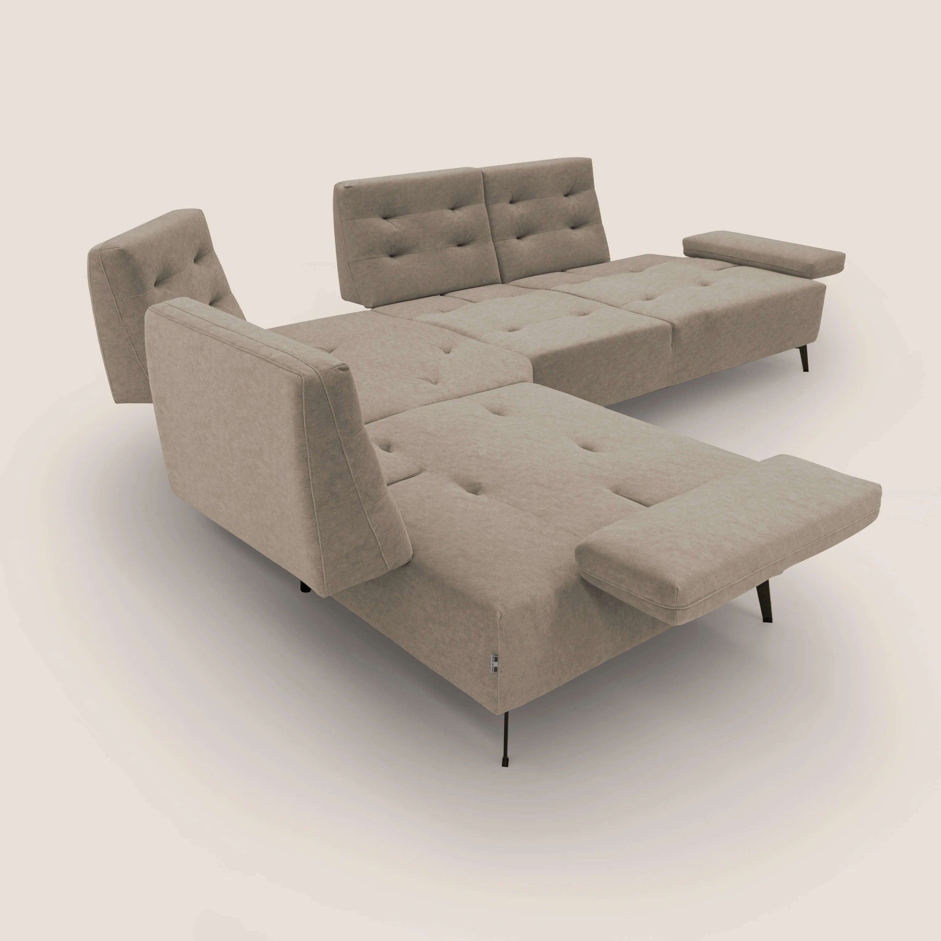 Lugano Canapé d'angle avec dossiers coulissants en velours doux T09 Taupe tortora - Image 12