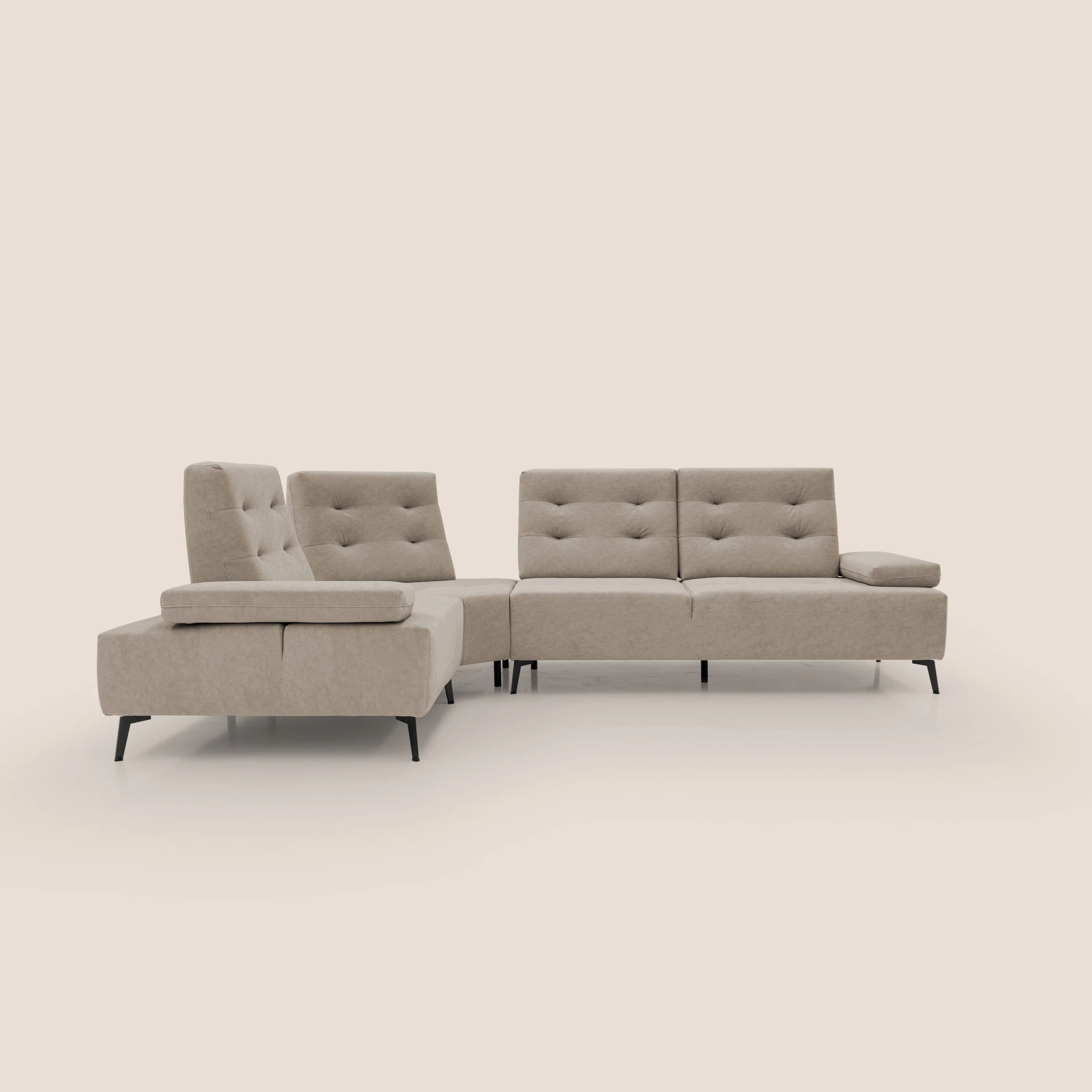 Lugano Canapé d'angle avec dossiers coulissants en velours doux T09 Taupe tortora - Image 2