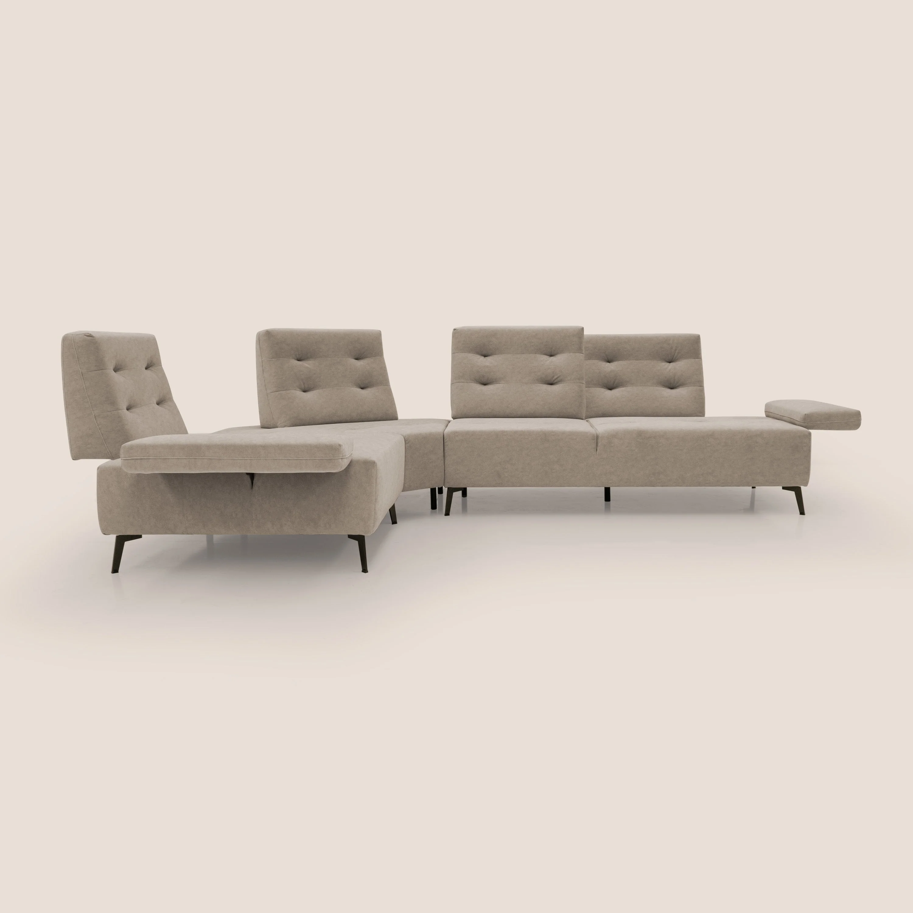 Lugano Canapé d'angle avec dossiers coulissants en velours doux T09 Taupe tortora - Image 4