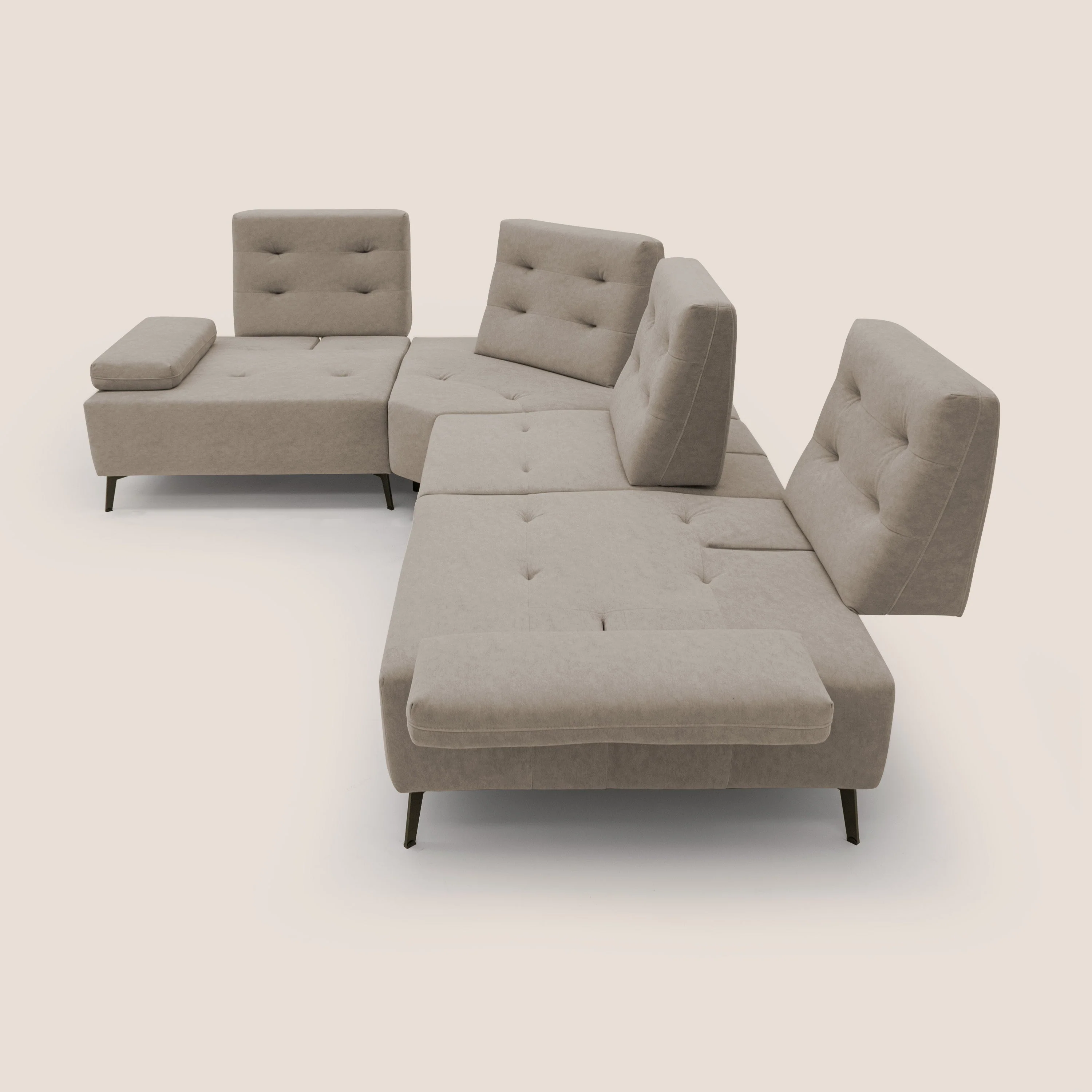 Lugano Canapé d'angle avec dossiers coulissants en velours doux T09 Taupe tortora - Image 9