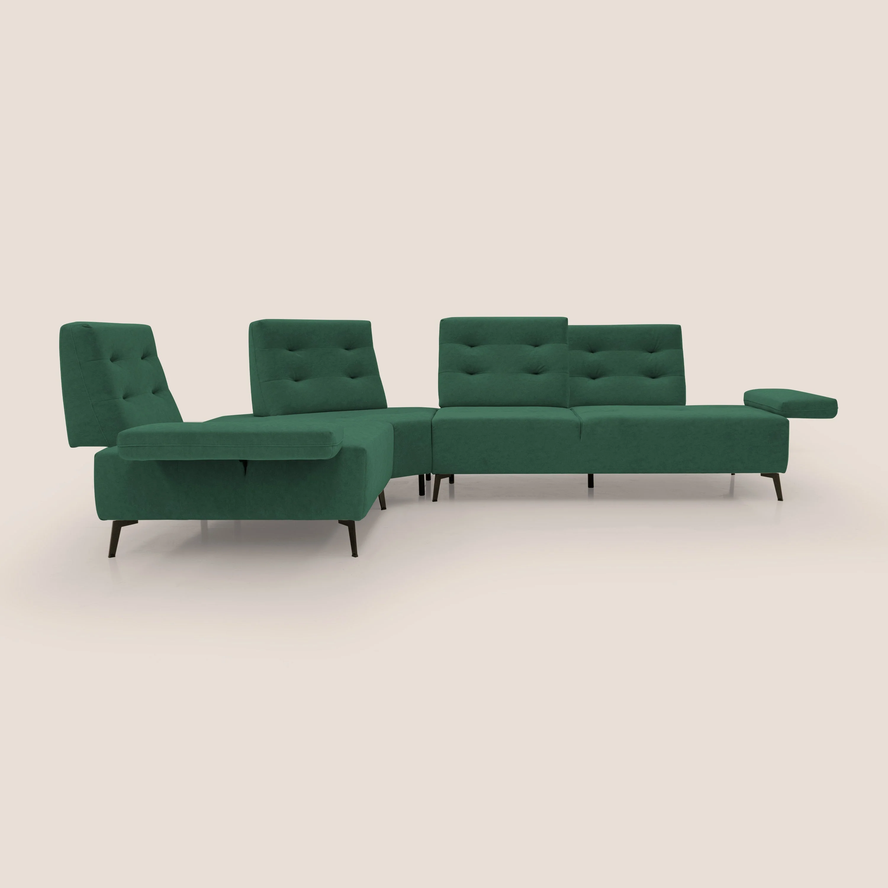 Lugano Canapé d'angle avec dossiers coulissants en velours doux T09 vert - Image 4
