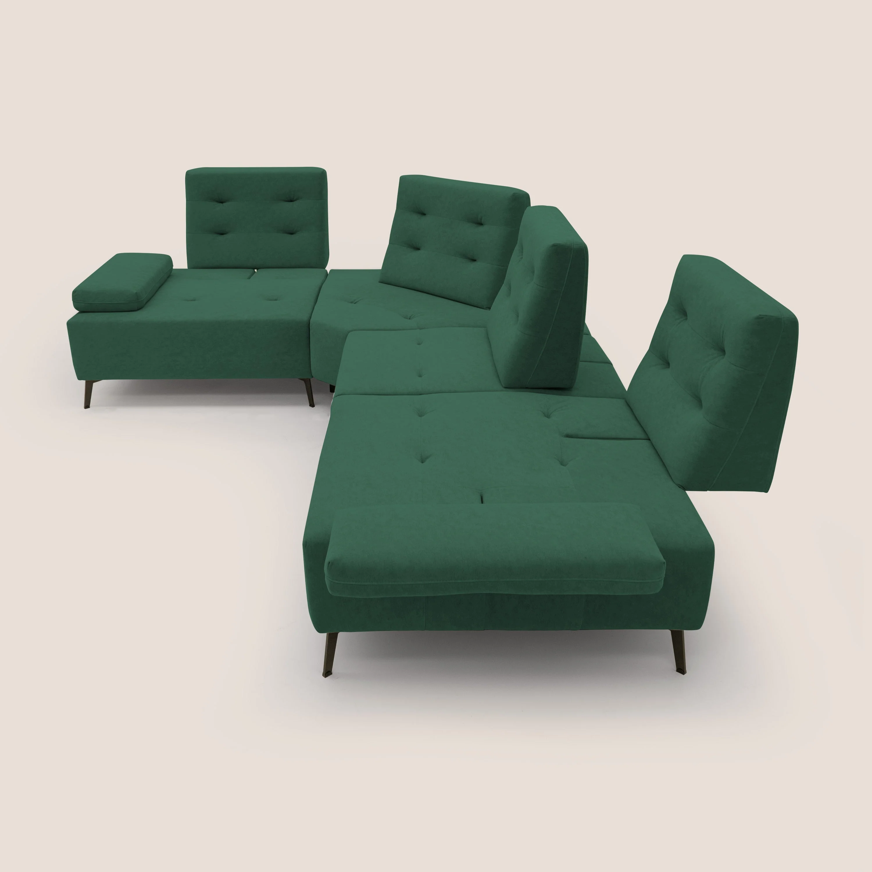 Lugano Canapé d'angle avec dossiers coulissants en velours doux T09 vert - Image 9