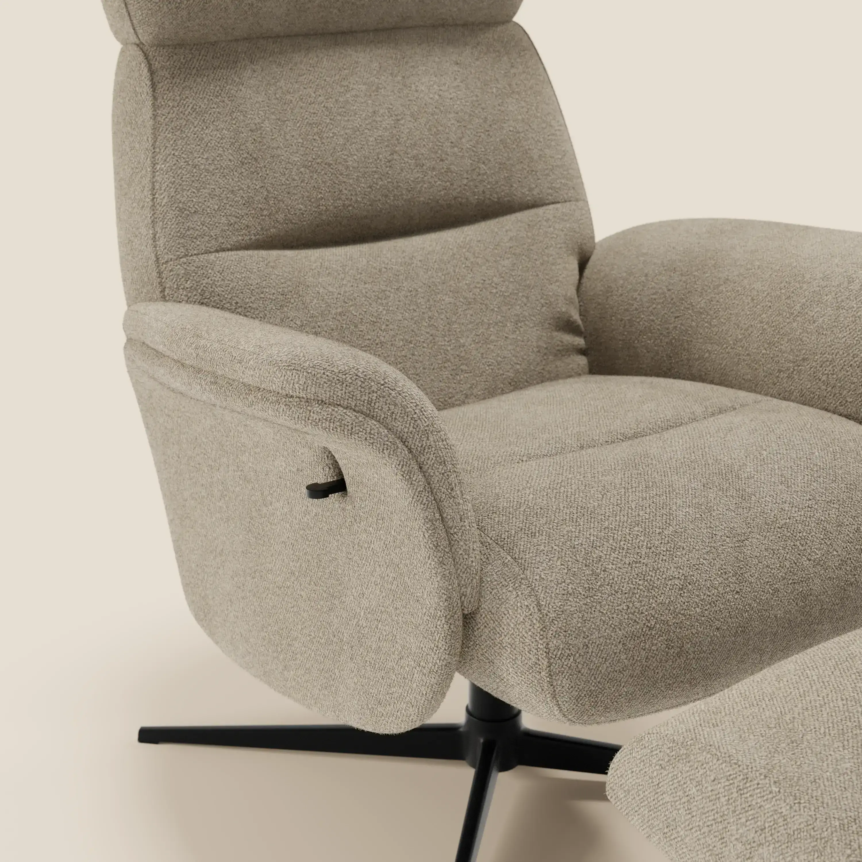 Lunor Fauteuil relax avec pouf en tissu bouclé imperméable T07 beige - Image 6