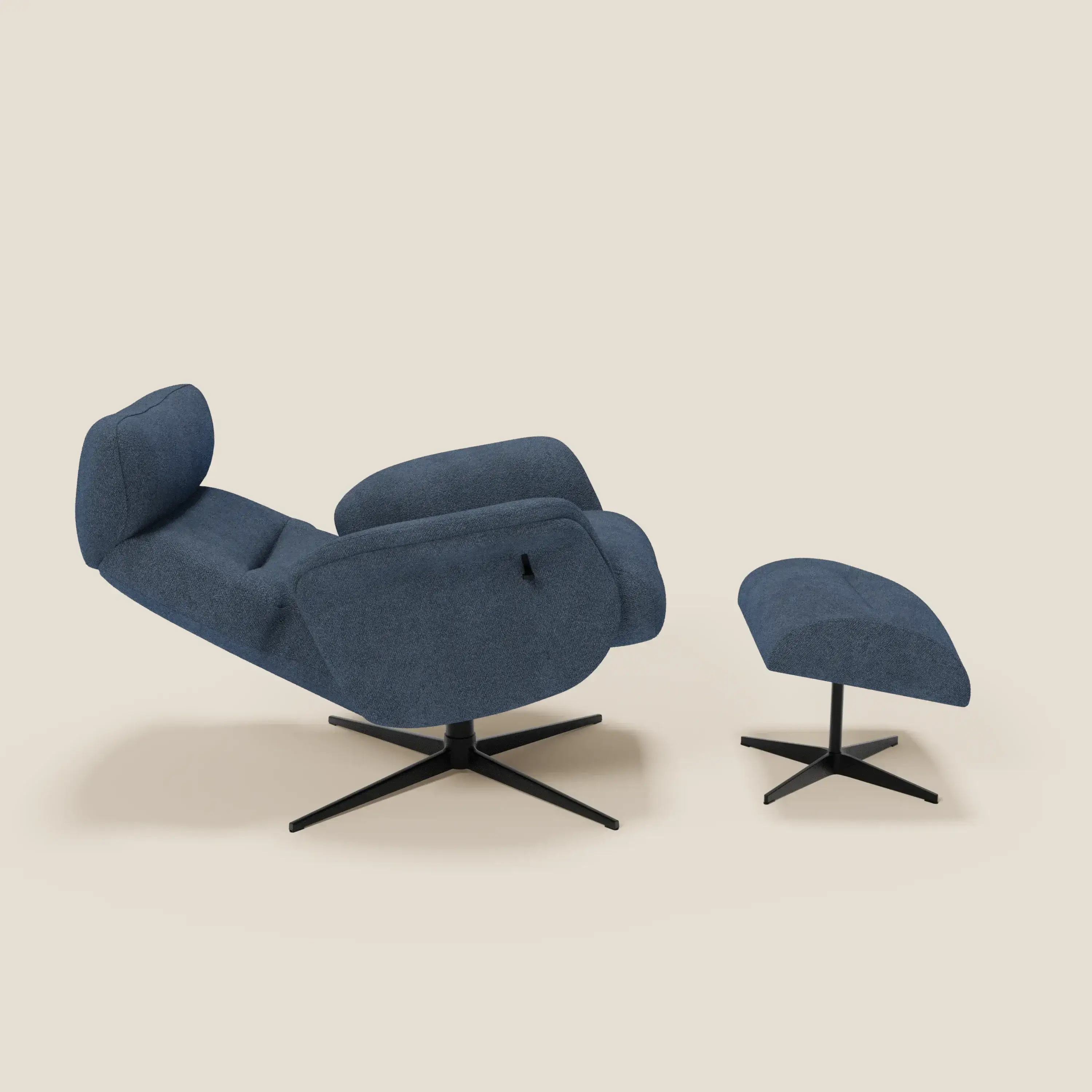 Lunor Fauteuil relax avec pouf en tissu bouclé imperméable T07 bleu - Image 2