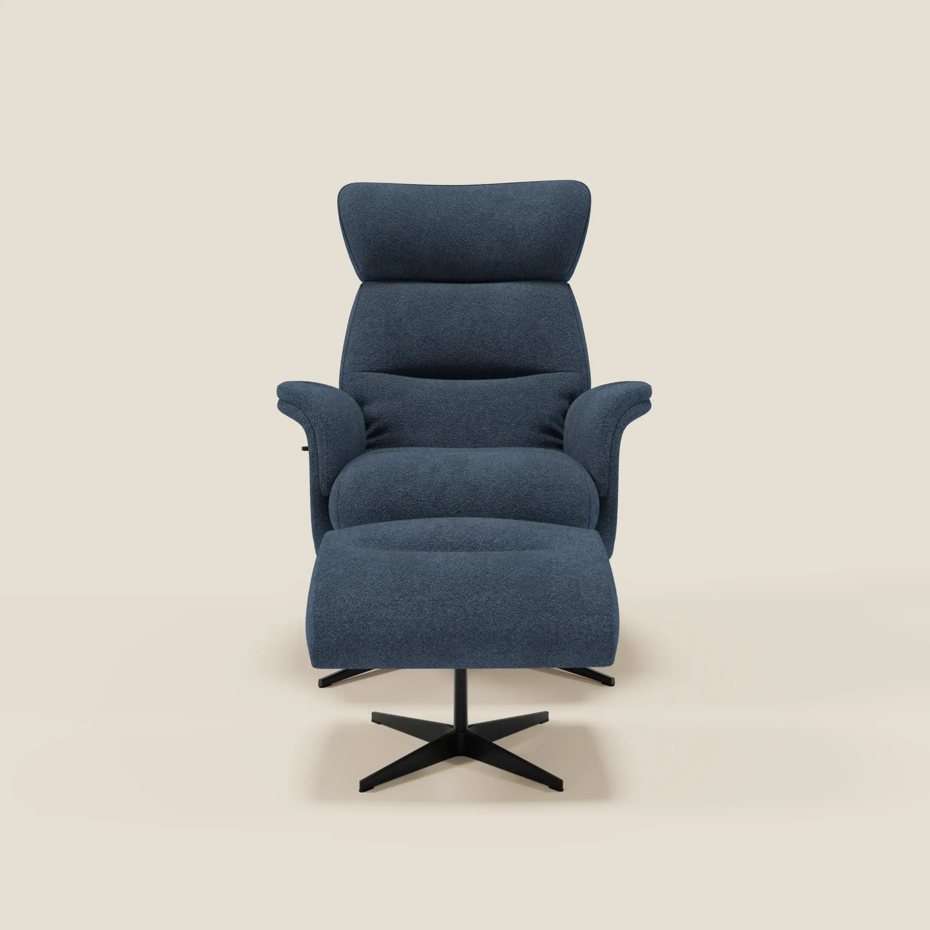 Lunor Fauteuil relax avec pouf en tissu bouclé imperméable T07 bleu - Image 3