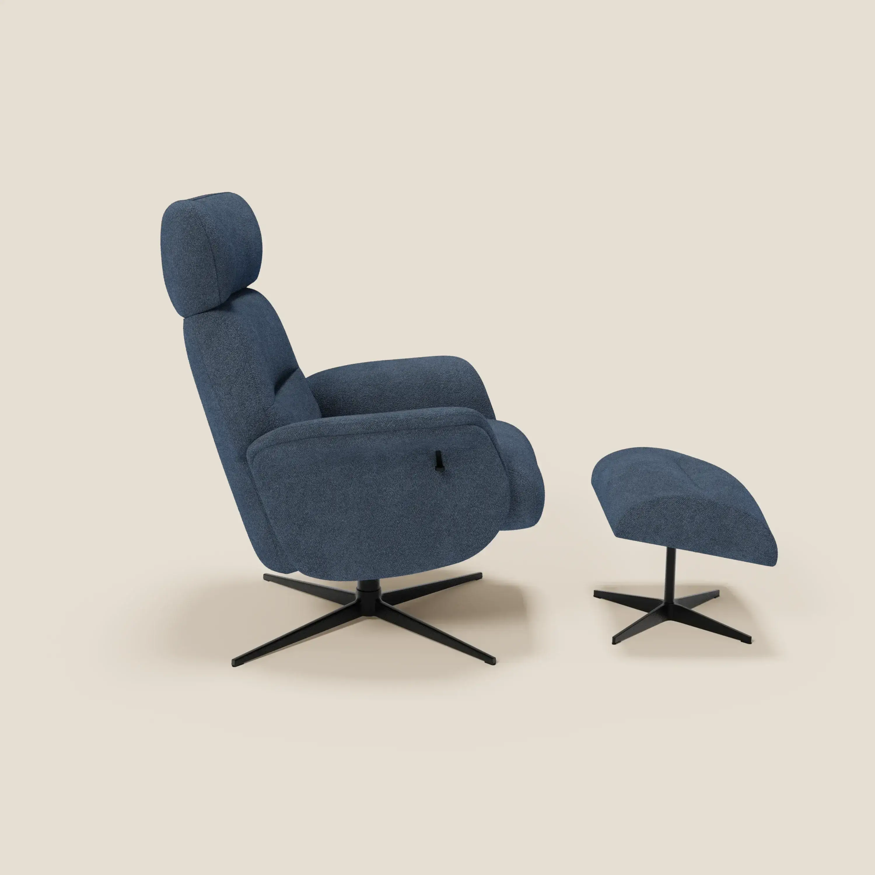 Lunor Fauteuil relax avec pouf en tissu bouclé imperméable T07 bleu - Image 4