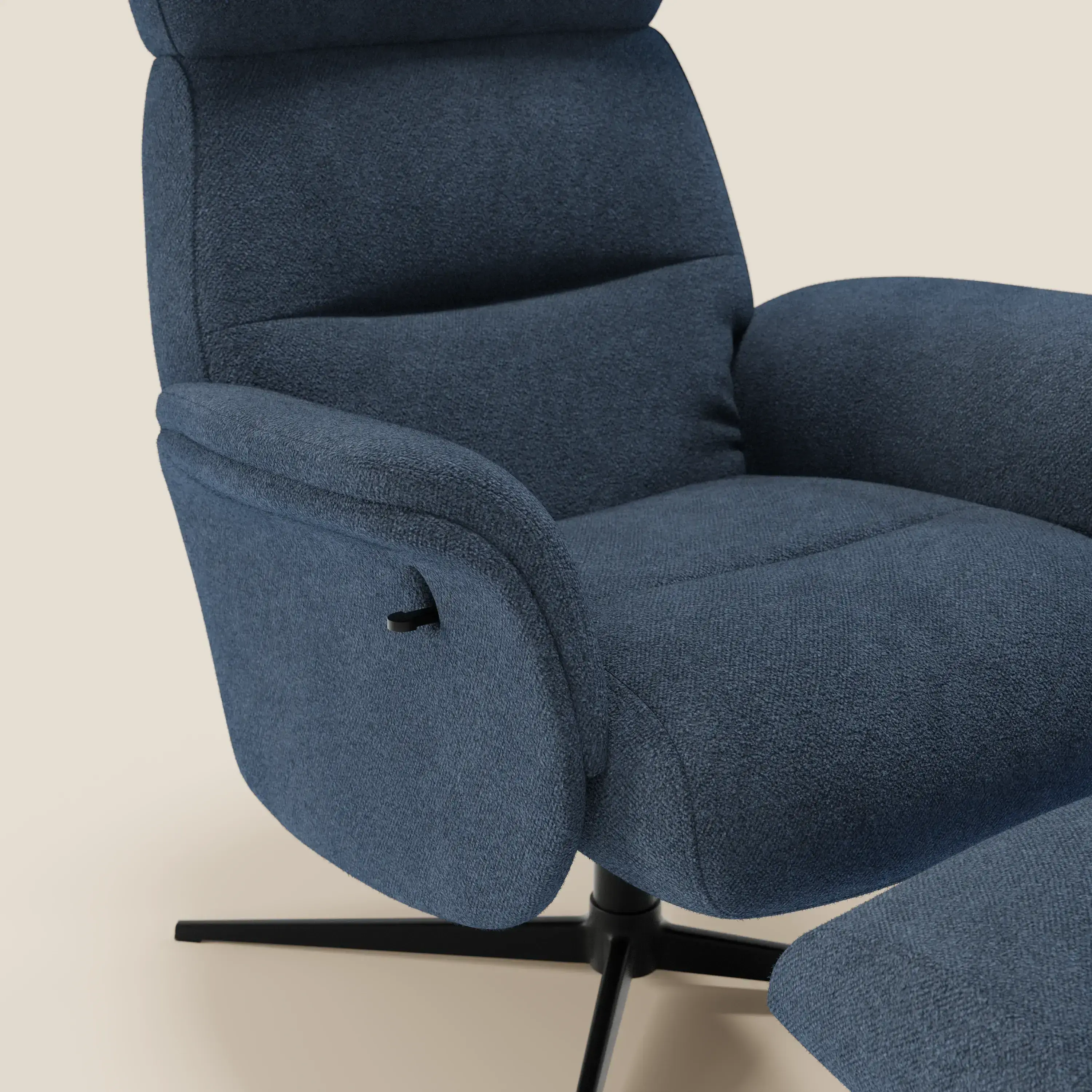 Lunor Fauteuil relax avec pouf en tissu bouclé imperméable T07 bleu - Image 6