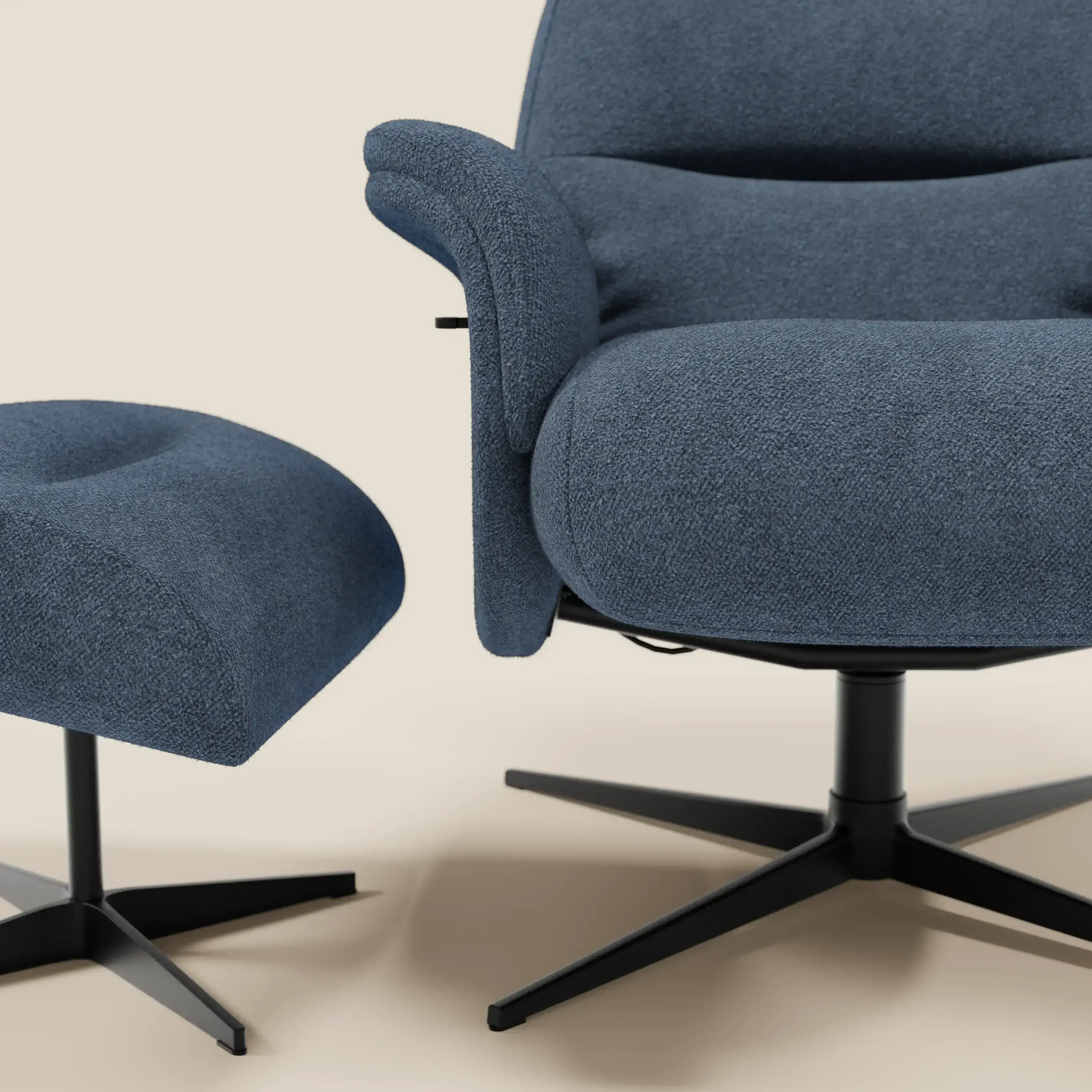 Lunor Fauteuil relax avec pouf en tissu bouclé imperméable T07 bleu - Image 8