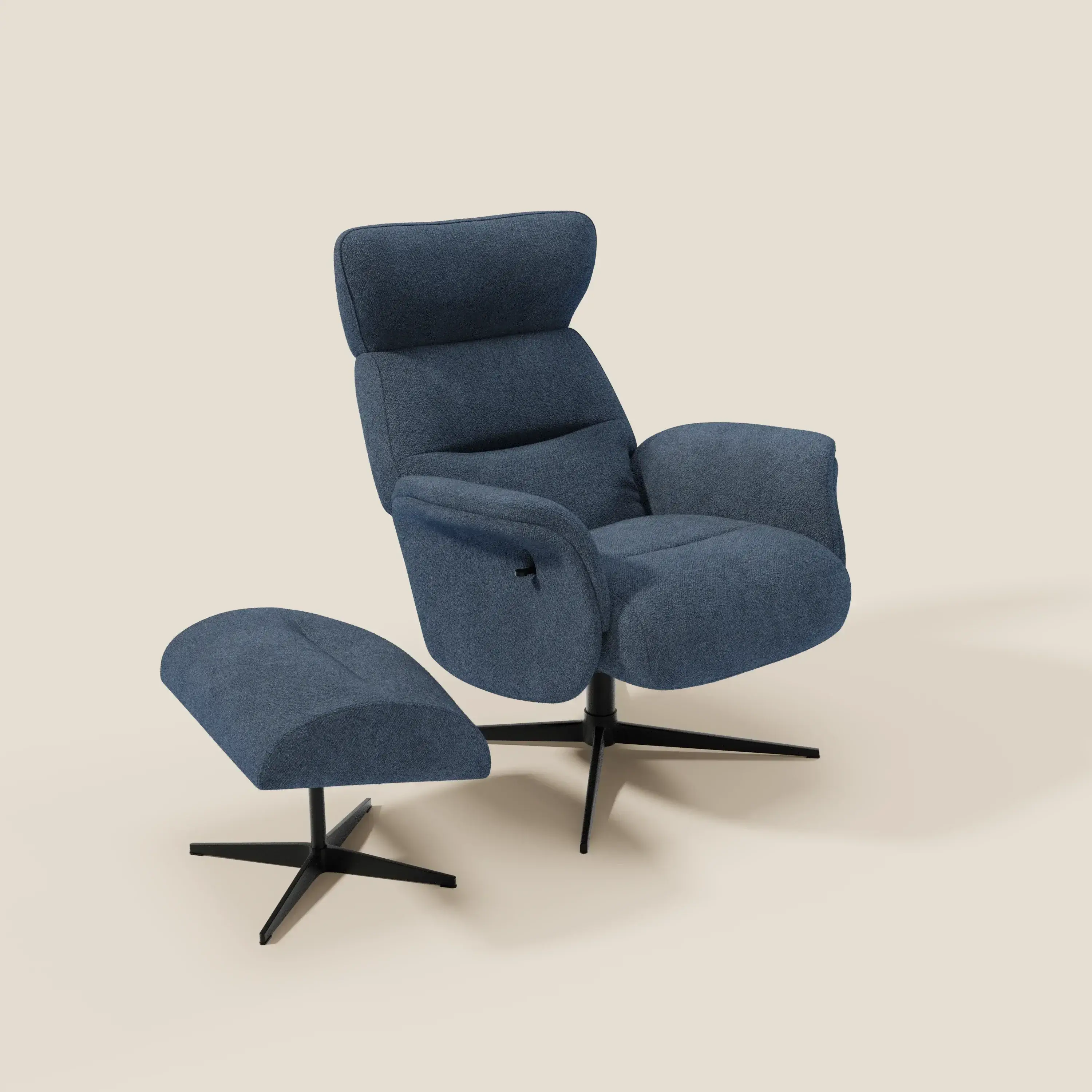 Lunor Fauteuil relax avec pouf en tissu bouclé imperméable T07 bleu - Image 9