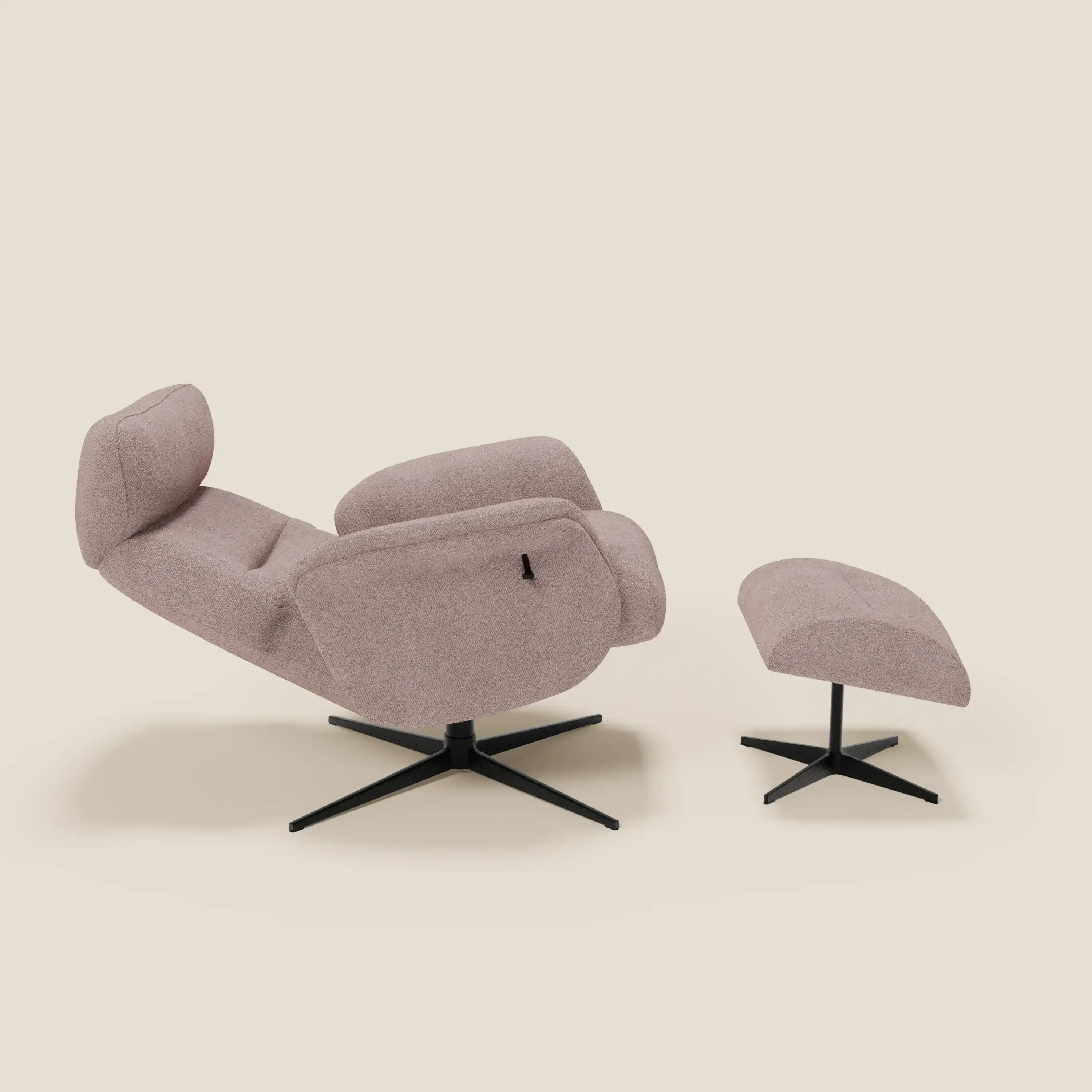 Lunor Fauteuil relax avec pouf en tissu bouclé imperméable T07 rose - Image 2