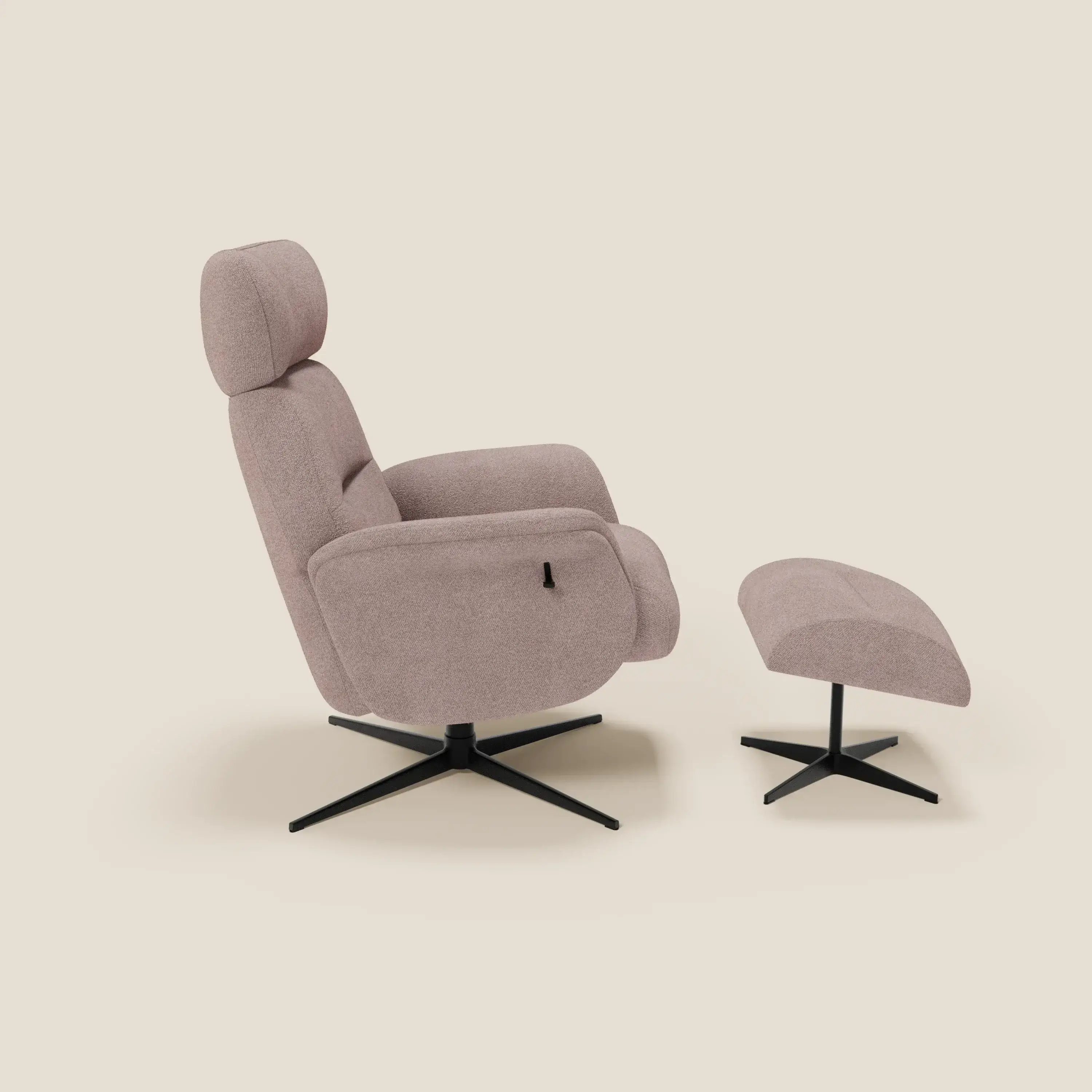Lunor Fauteuil relax avec pouf en tissu bouclé imperméable T07 rose - Image 4