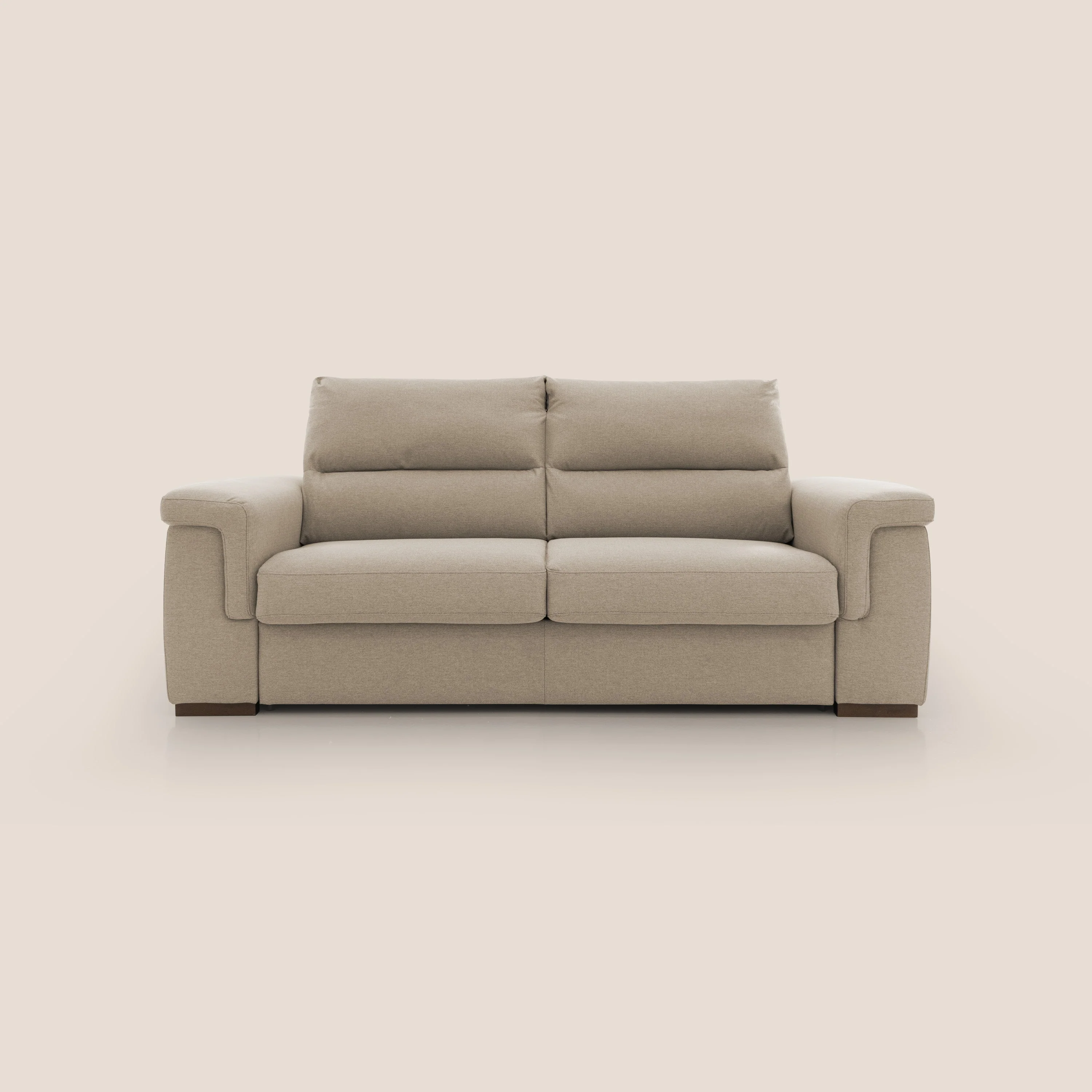 Magnolia canapé convertible avec matelas H 18cm et dossier haut et moelleux en tissu détachable T05 beige