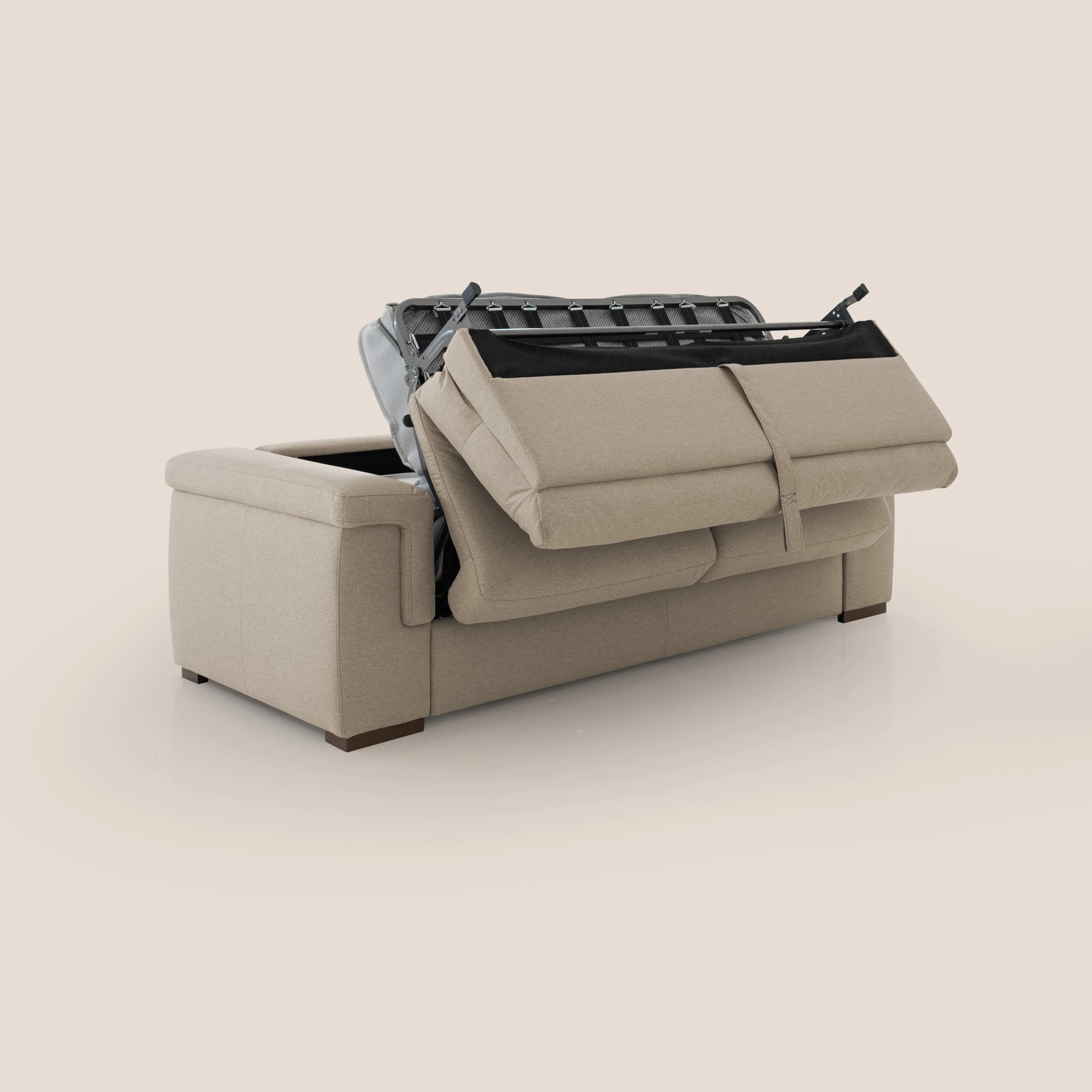 Magnolia canapé convertible avec matelas H 18cm et dossier haut et moelleux en tissu détachable T05 beige - Image 4