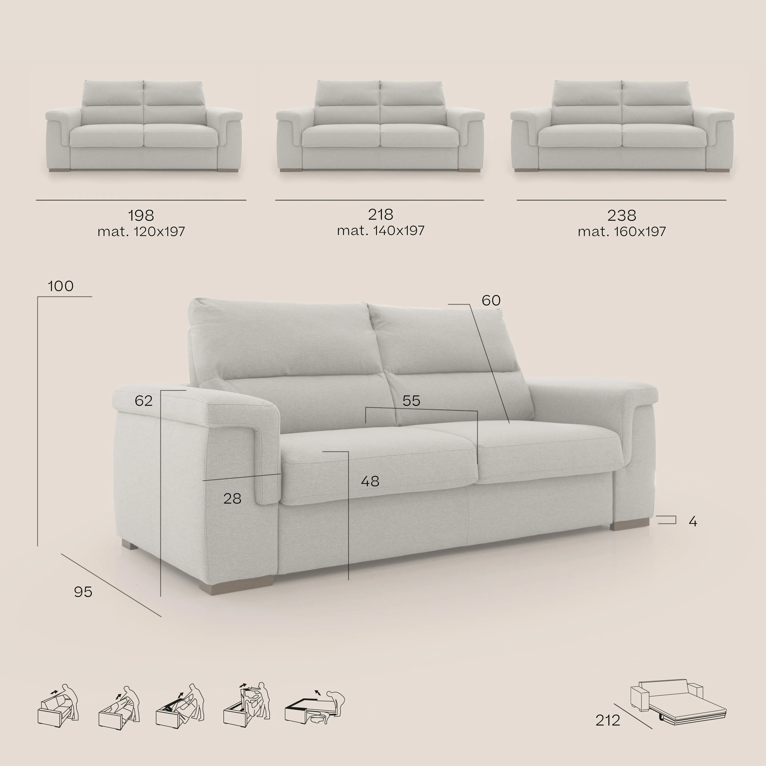 Magnolia canapé convertible avec matelas H 18cm et dossier haut et moelleux en tissu détachable T05 bleu pastel - Image 11