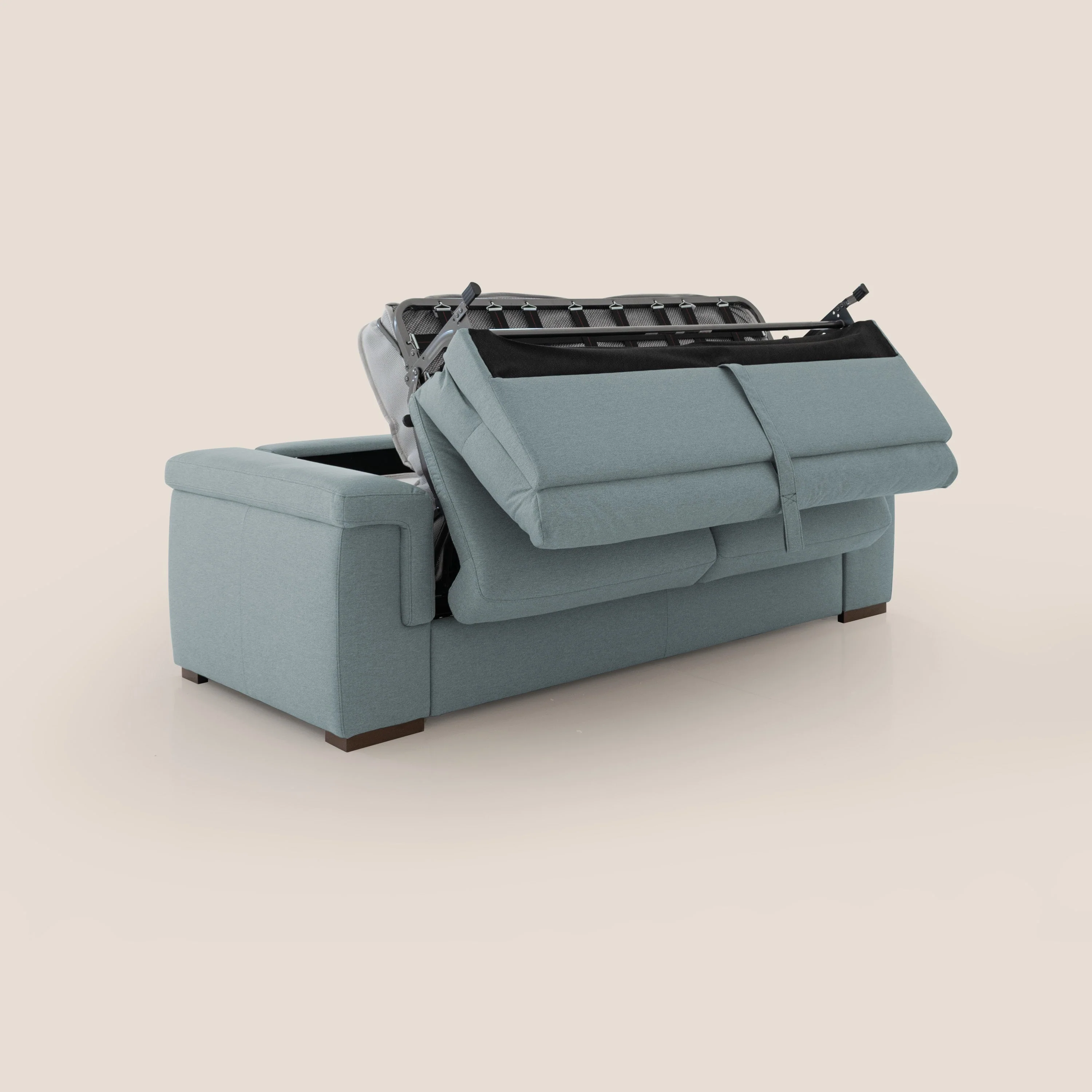 Magnolia canapé convertible avec matelas H 18cm et dossier haut et moelleux en tissu détachable T05 bleu pastel - Image 4