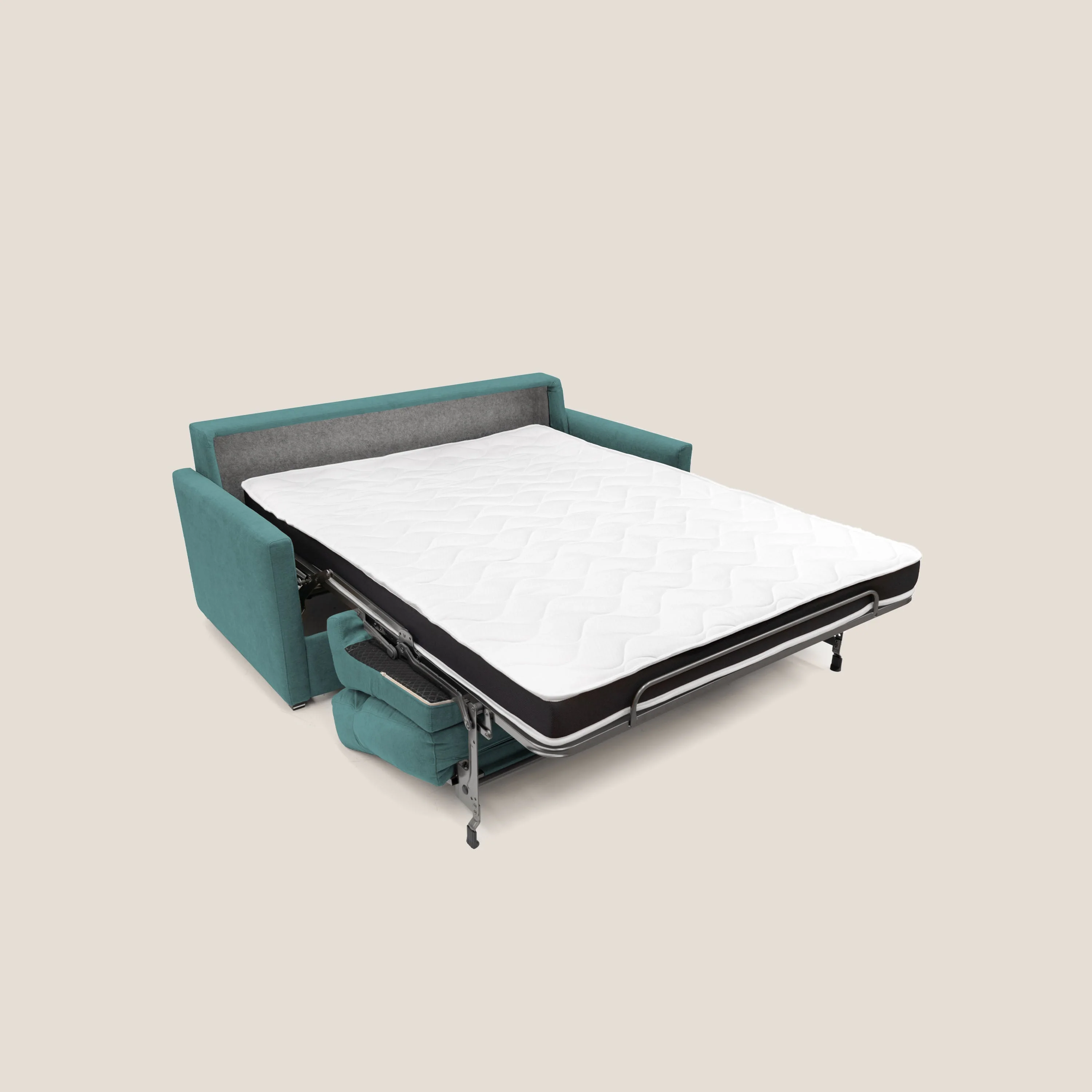 Margot canapé convertible au dossier haut et moelleux en tissu doux imperméable T02 bleu canard - Image 3