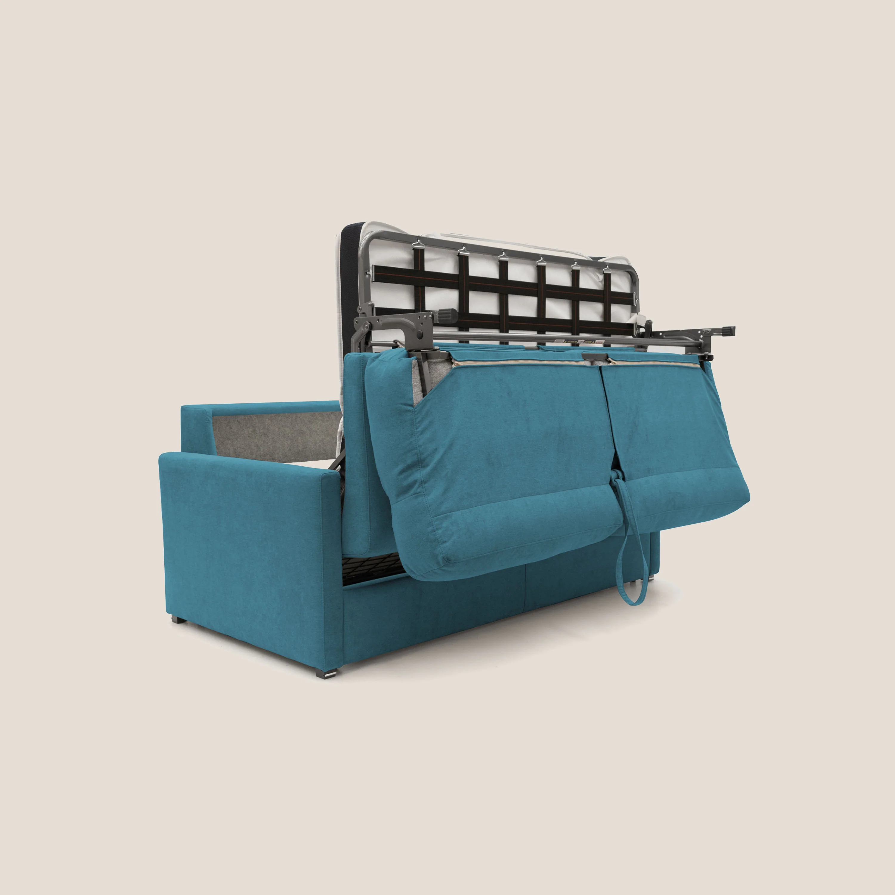 Margot canapé convertible au dossier haut et moelleux en tissu doux imperméable T02 bleu ciel - Image 3