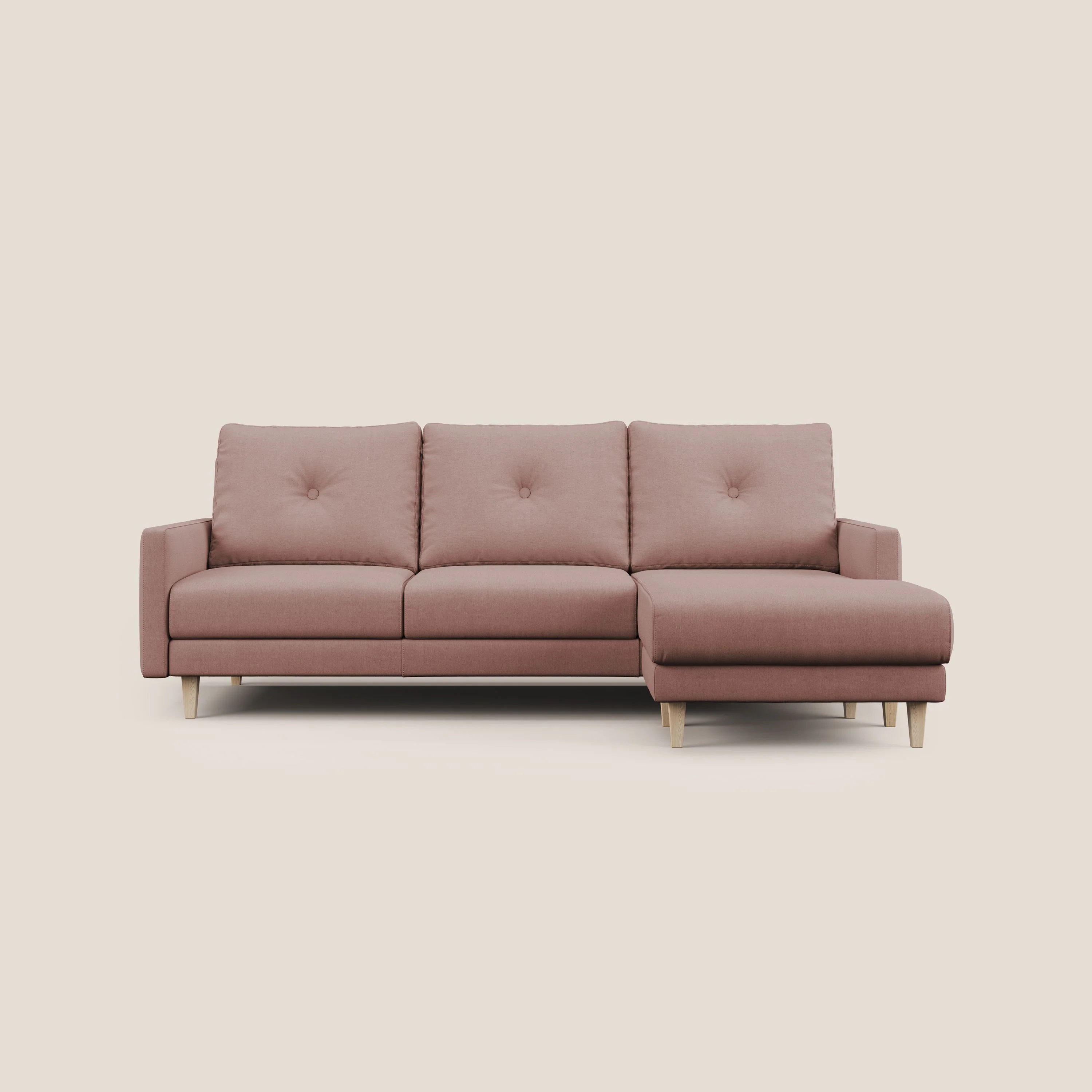 Matisse canapé d'angle avec assises coulissantes et dossier en duvet d'oie en tissu détachable T17 rose
