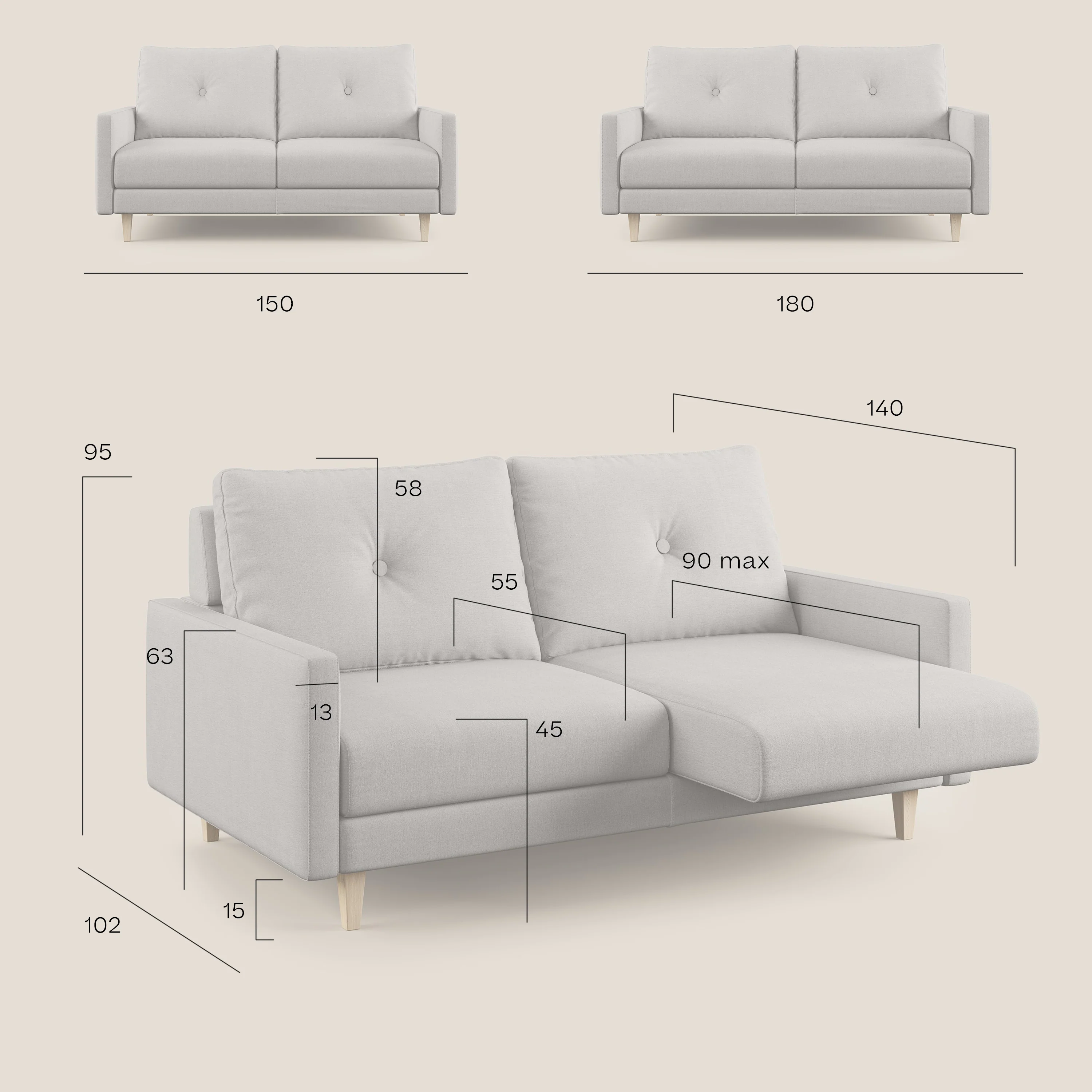 Matisse canapé avec assises coulissantes et dossier en duvet d'oie en tissu détachable T17 marron - Image 11